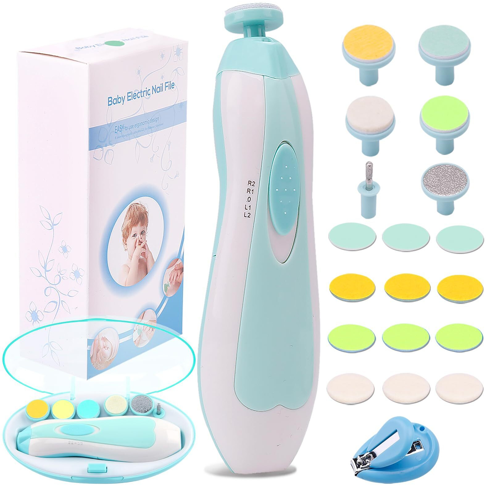 Baby Nail Trimmer Electric Nail File Baby Nail Clippers, Safe Nail Filer Grinder Kit For Newborn Infant Toddler Kids Or Adults Toes Fingernails Care Trim Polish, With Led Light And 10 Grinding Heads