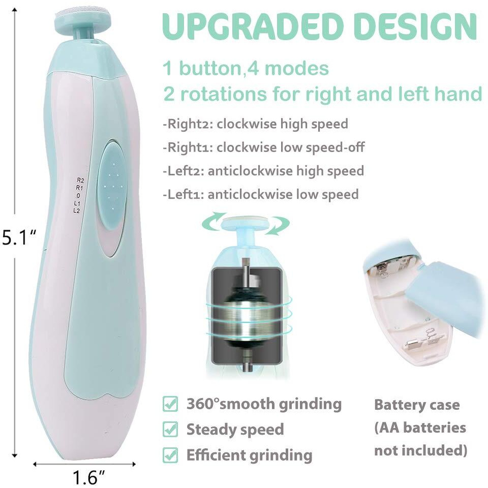 Baby Nail Trimmer Electric Nail File Baby Nail Clippers, Safe Nail Filer Grinder Kit For Newborn Infant Toddler Kids Or Adults Toes Fingernails Care Trim Polish, With Led Light And 10 Grinding Heads