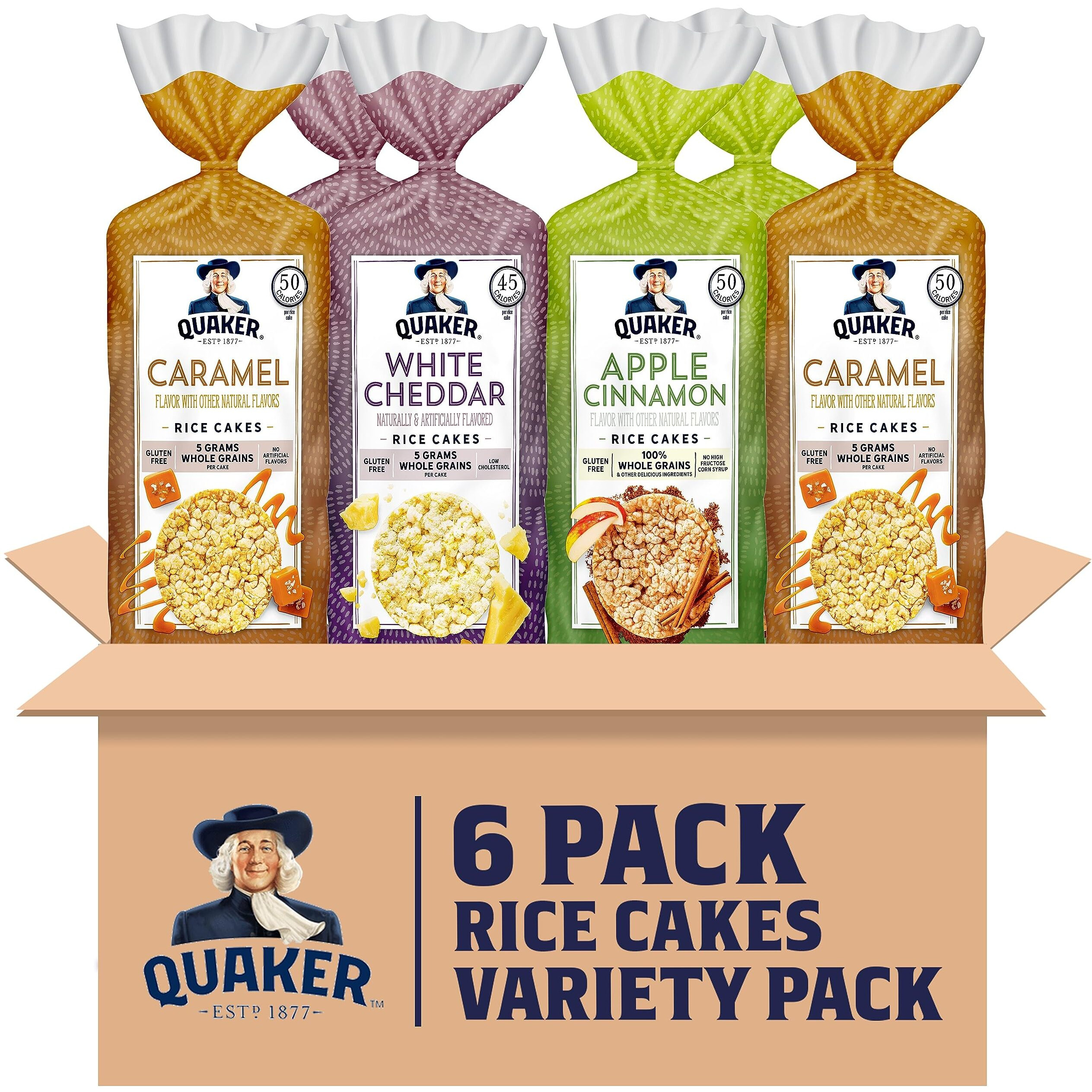 Quaker Large Rice Cakes, Gluten Free, 3 Flavor Variety Pack, 6 Count