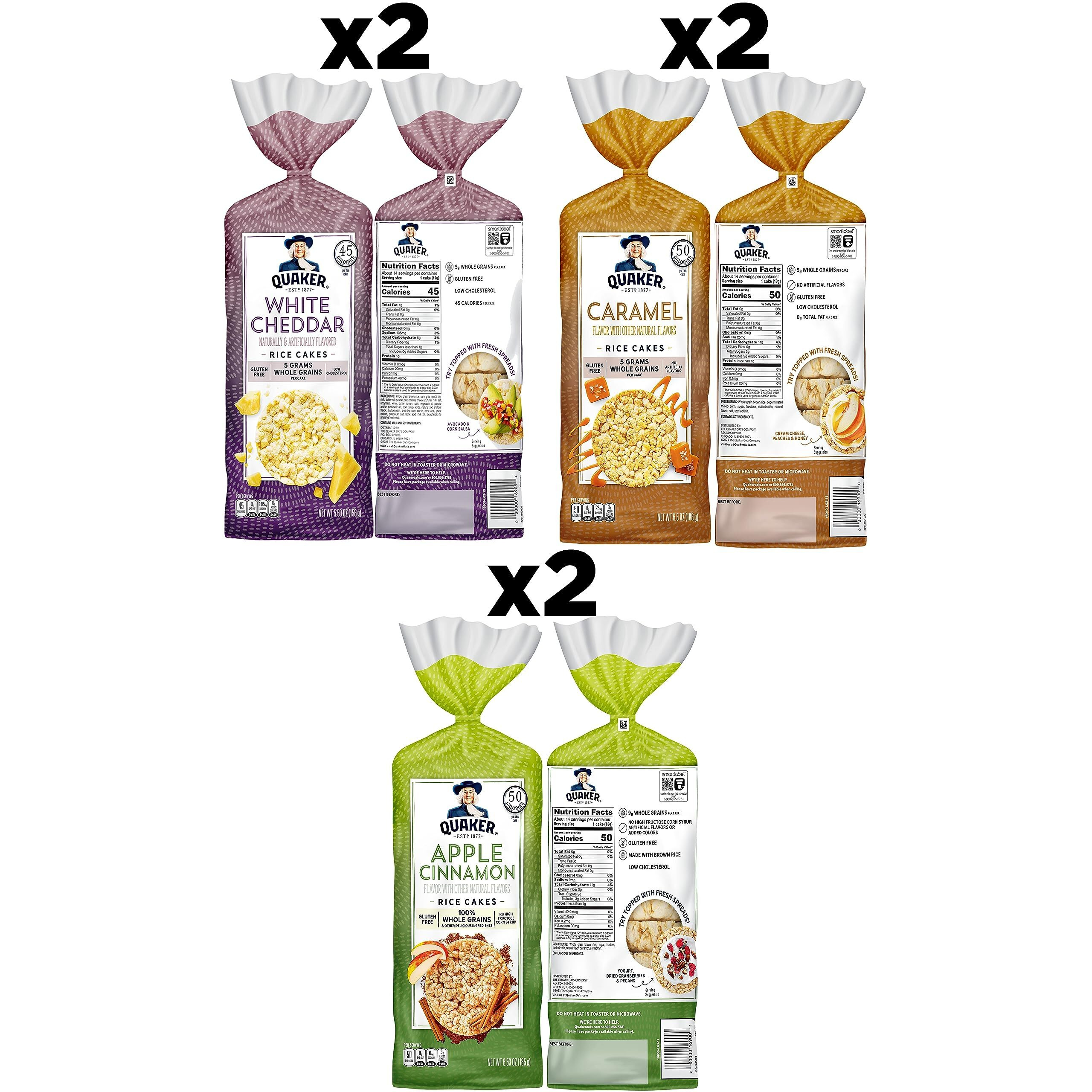 Quaker Large Rice Cakes, Gluten Free, 3 Flavor Variety Pack, 6 Count