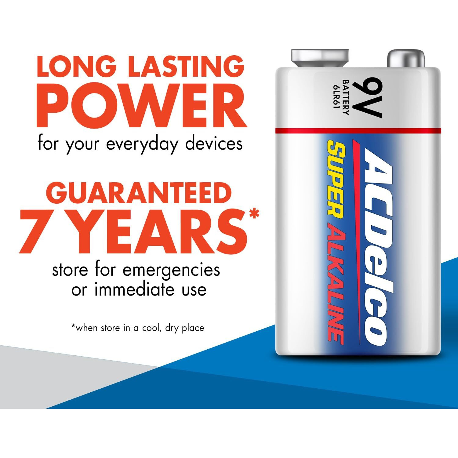 Acdelco 12-Count 9 Volt Batteries, Maximum Power Super Alkaline Battery, 7-Year Shelf Life, Recloseable Packaging