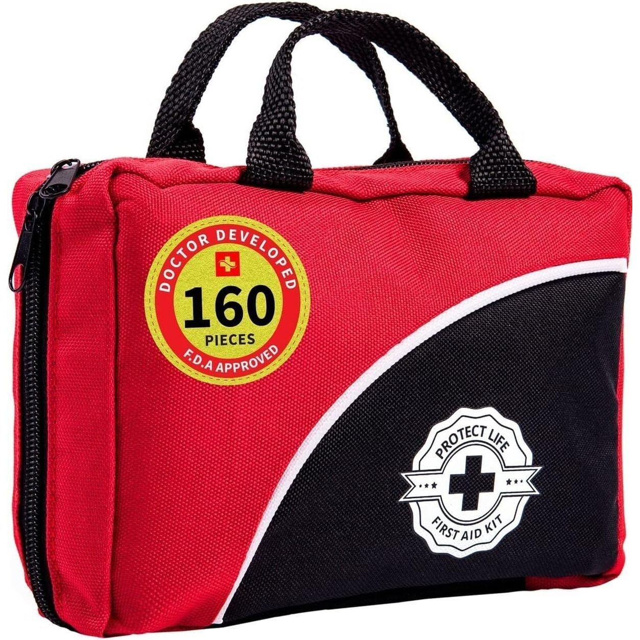Protect Life First Aid Kit For Home/Business, Hsa/Fsa Eligible Emergency Kit Travel First Aid Kit Mini | Camping First Aid Kit Hiking | Small First Aid Kit For Car | Survival Medical Kit - 160Pcs