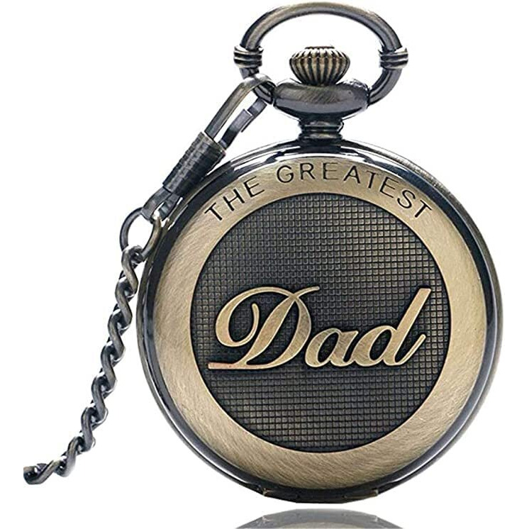 Switchme Retro Quartz Pocket Watch Japan Movement With Belt Clip Chain For Dad Bronze