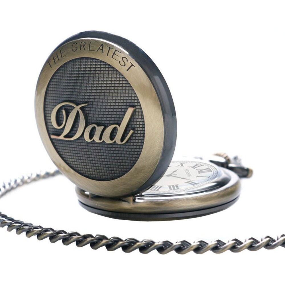 Switchme Retro Quartz Pocket Watch Japan Movement With Belt Clip Chain For Dad Bronze