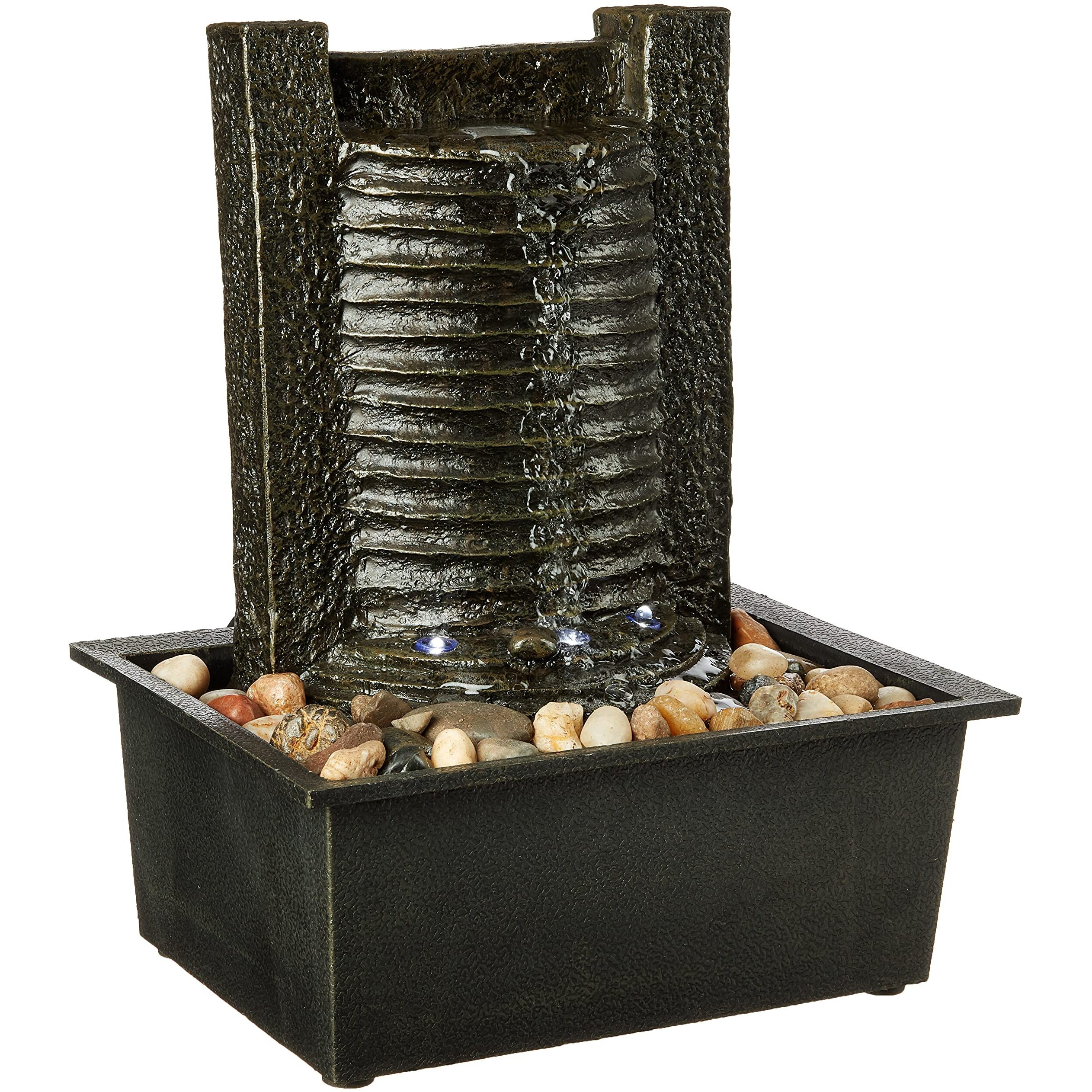 Indoor Fountain With Led Lights - Lighted Tabletop Water Feature With Stone Wall And Soothing Sound - Zen D  Cor For Home Or Office By Pure Garden