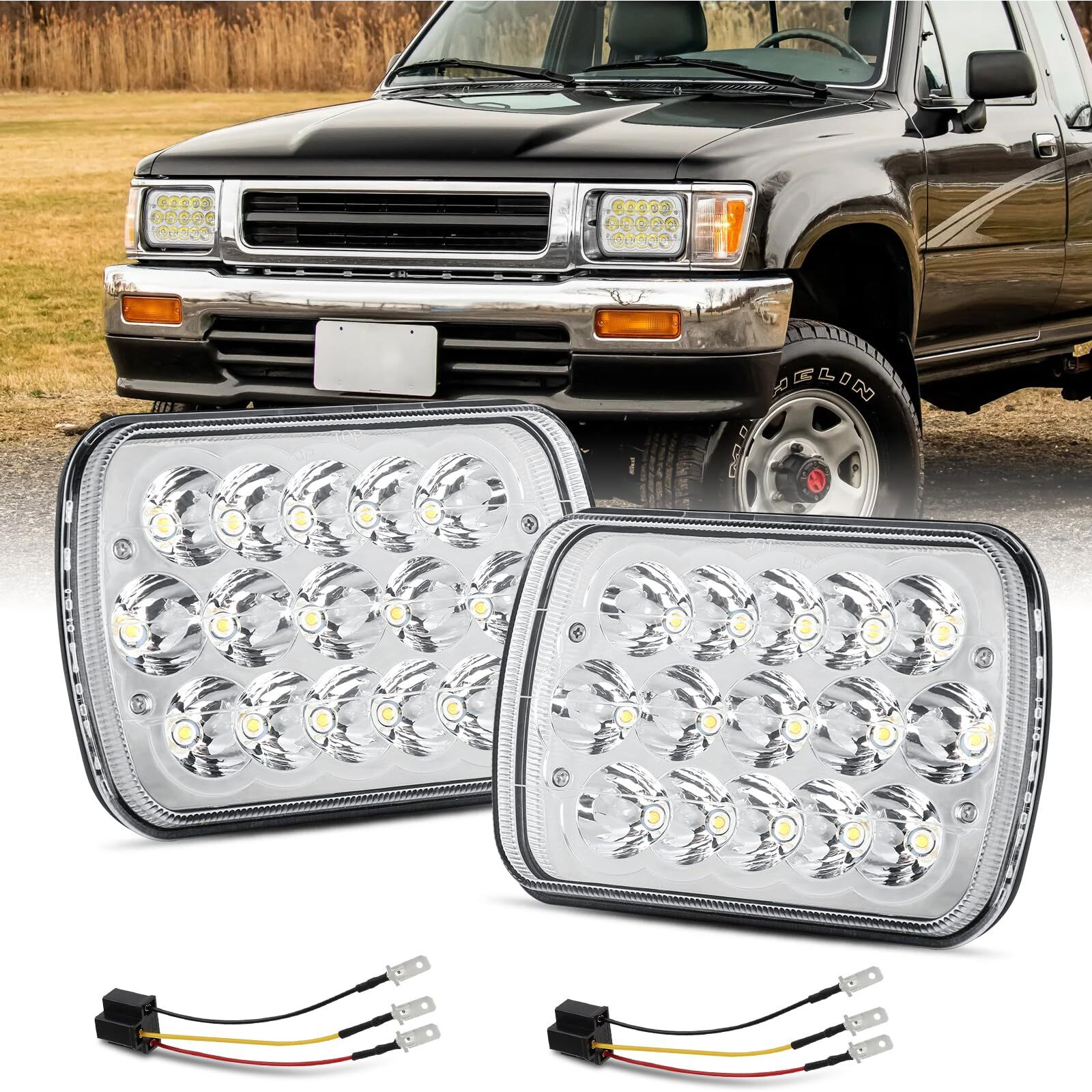 Aaiwa 2Pcs Led Headlights 5X7 45W Sealed Beam Headlight Hi/Low Rectangle Headlight Compatible With Chevy Express 1500 2500 3500 Cargo Van F-150 F-250 F-350 Wrangler Yj Cherokee Xj Kenworth T300