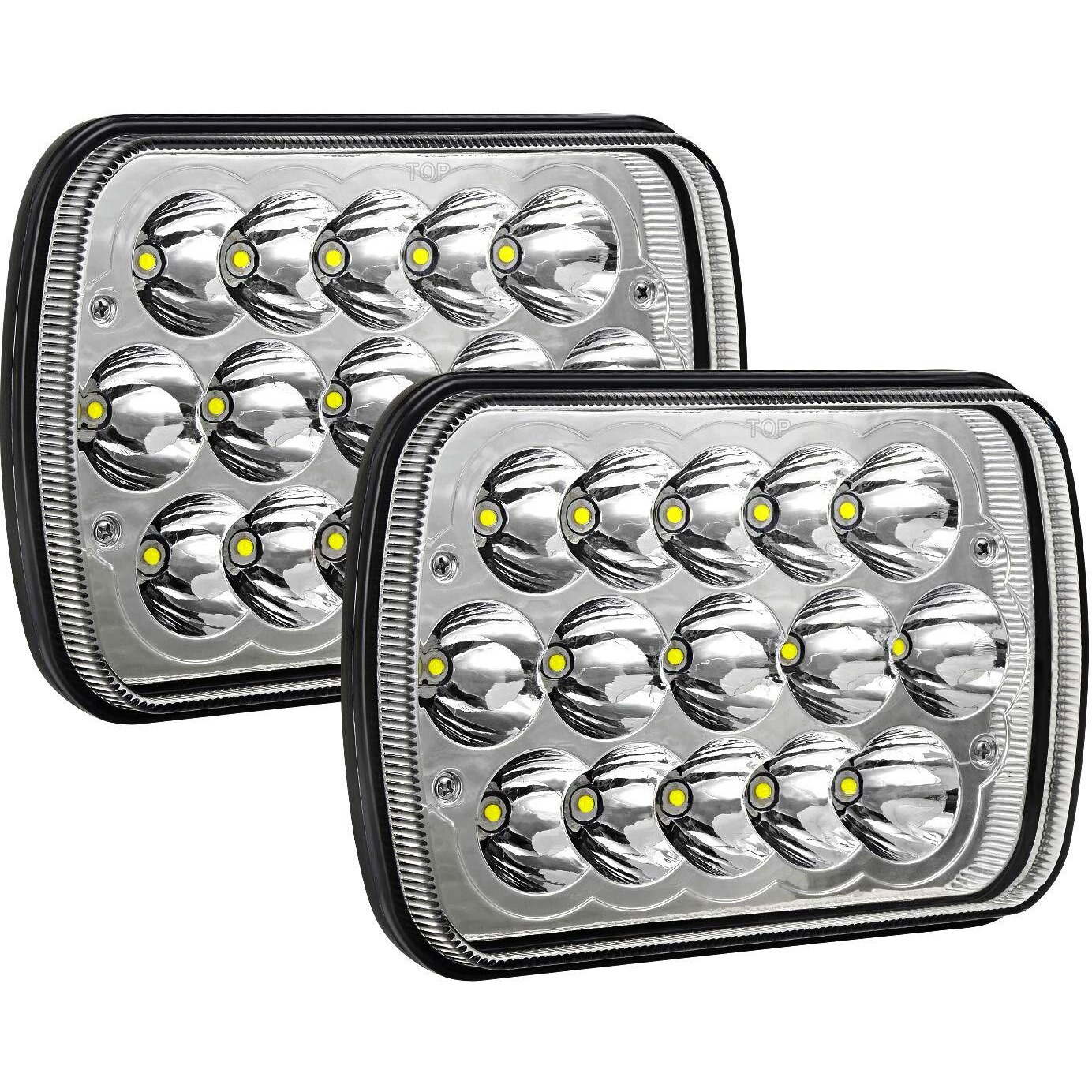 Aaiwa 2Pcs Led Headlights 5X7 45W Sealed Beam Headlight Hi/Low Rectangle Headlight Compatible With Chevy Express 1500 2500 3500 Cargo Van F-150 F-250 F-350 Wrangler Yj Cherokee Xj Kenworth T300