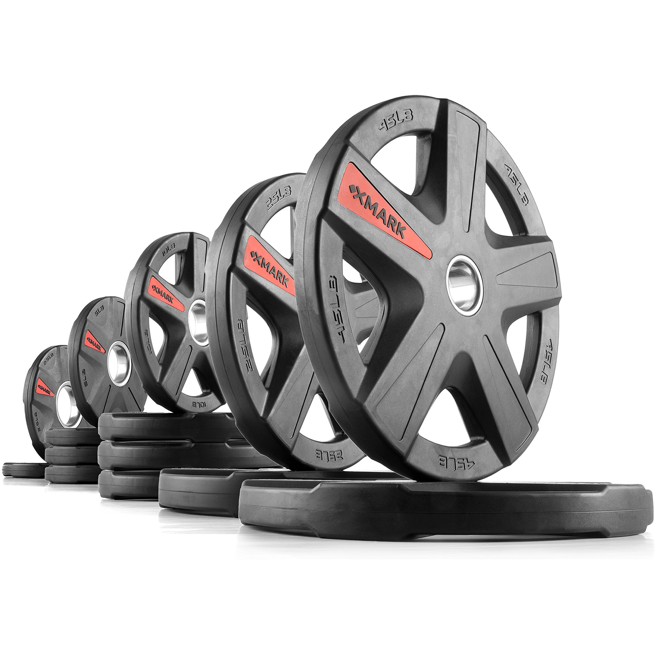Xmark Texas Star Olympic Weights, 205 Lb Set Of Rubber Coated Olympic Weight Plates, Olympic Barbell Weights, Plates For Weight Lifting, Weight Set For Home Gym
