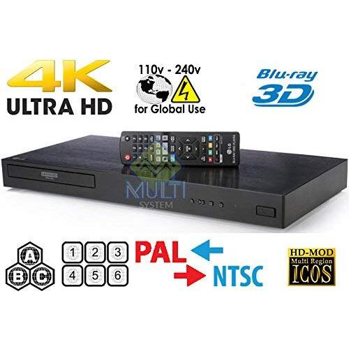 New Lg Ubk90 Uhd Streaming - 4K - 2D/3D - Region Free Blu Ray Disc Dvd Player - Pal/Ntsc - Usb - 100-240V 50/60Hz For World-Wide Use & 6 Feet Multi System 4K Hdmi Cable