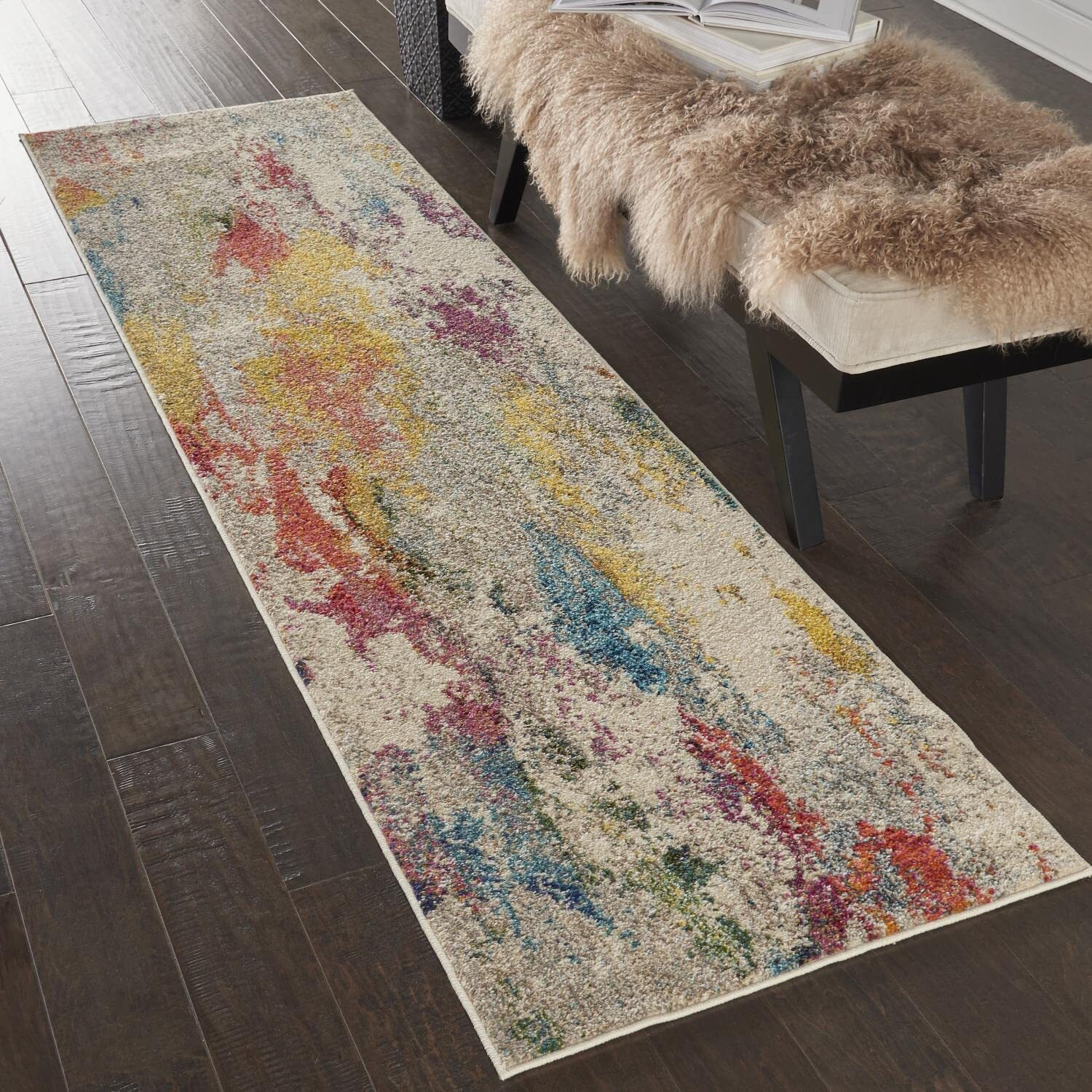 Nourison Celestial Abstract Ivory/Multicolor 2' X 6' Area Rug, Easy Cleaning, Non Shedding, Bed Room, Living Room, Dining Room, Kitchen (2X6)