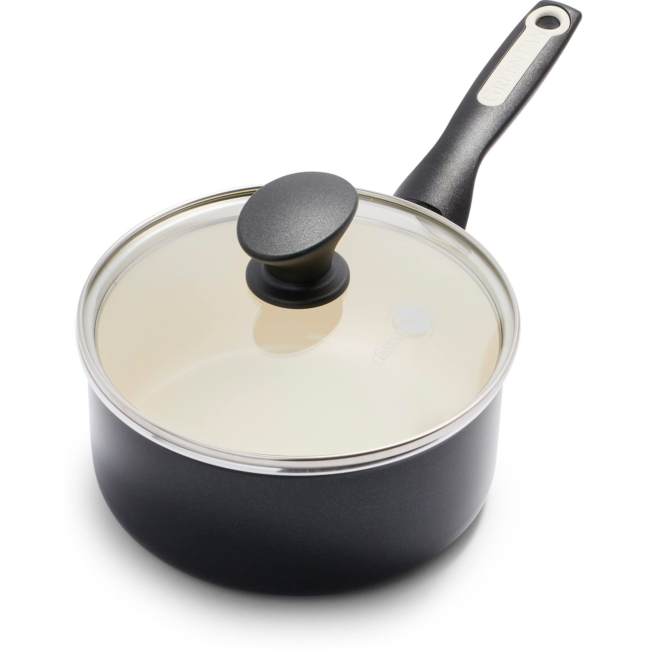 Greenpan Rio Healthy Ceramic Nonstick 2Qt Saucepan Pot With Lid, Pfas-Free, Dishwasher Safe, Black