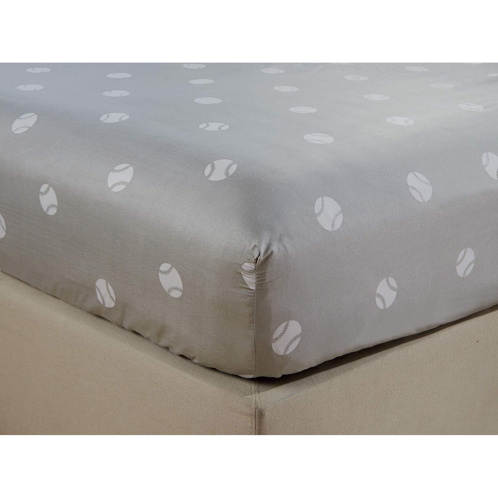 Chezmoi Collection 3-Piece Kids/Teens Sports Sheet Set - Soft Microfiber Gray White Baseball, Twin Size