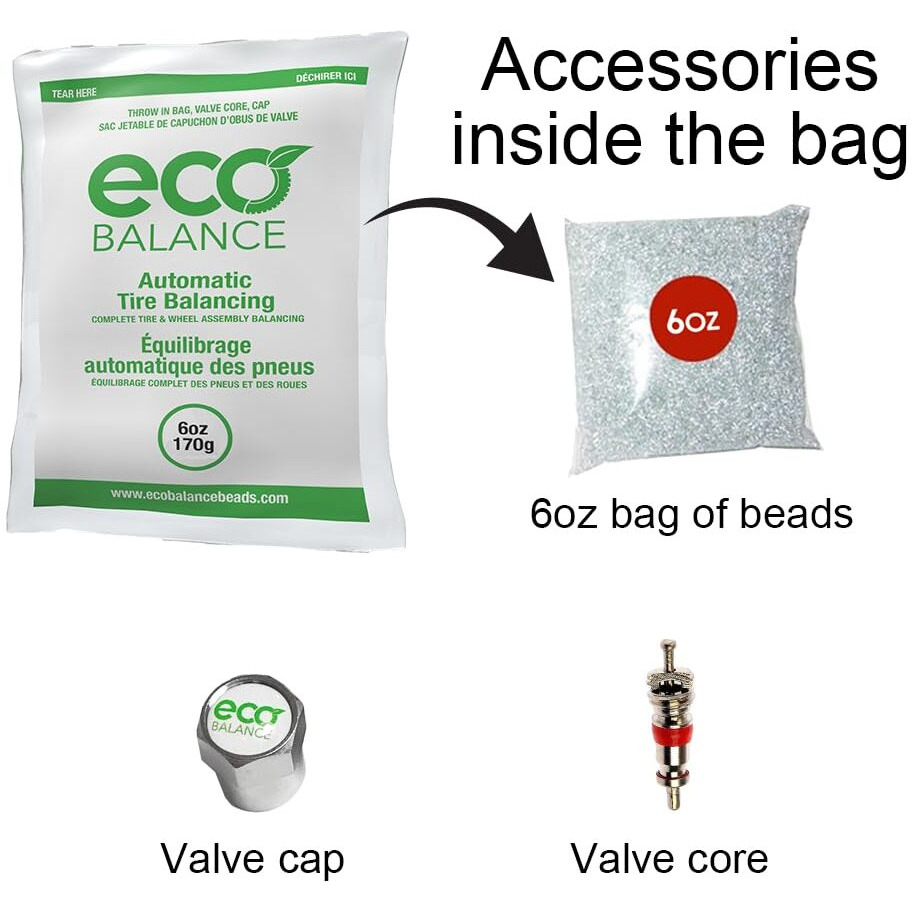 Eco Balance Ediy-6 Do It Yourself Tire/Wheel Balancing Beads Kit - Off -Road, Light Duty Truck Tires, (4) 6Oz Diy Bead Bags, (4) Valve Caps And Cores, (1) Core Remover, Injector Bottle