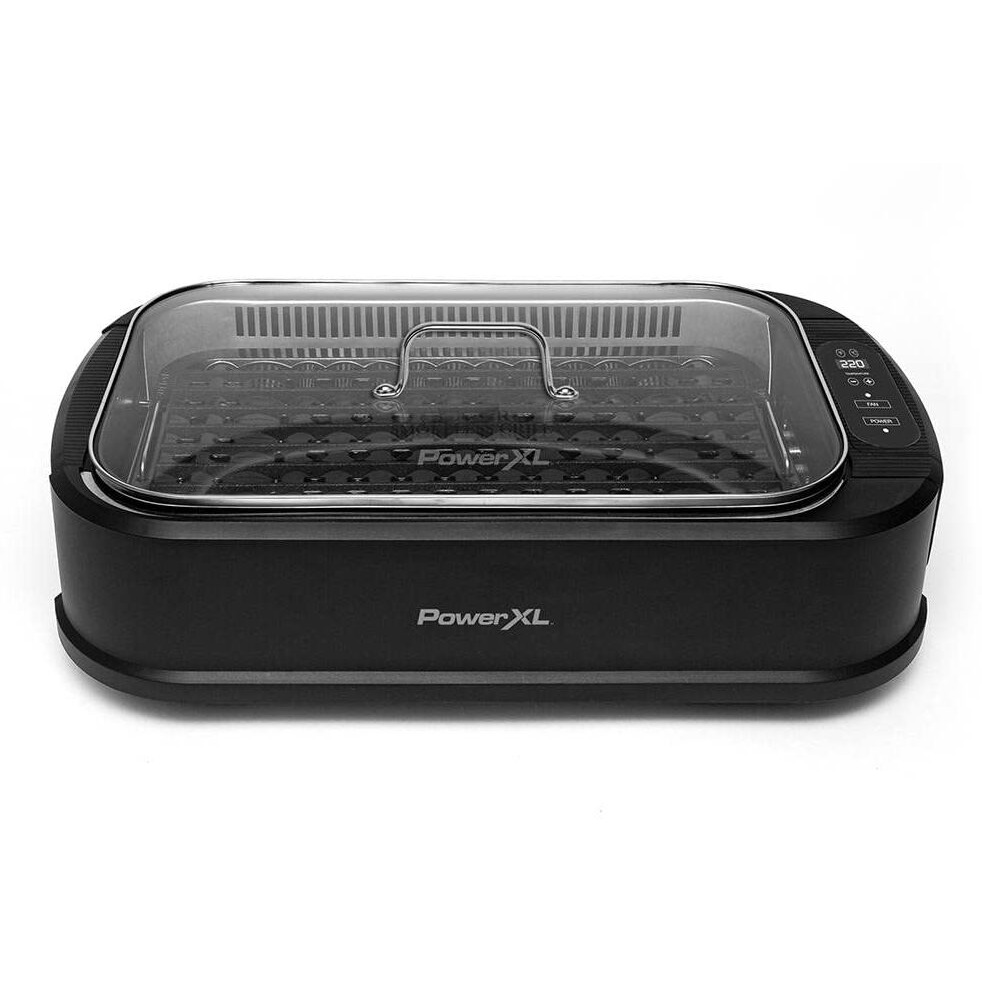 Powerxl Smokeless Grill Family Size- With Tempered Glass Lid With Interchangeable Grill And Griddle Plate And Turbo Speed Smoke Extractor Technology 22.1    X13.2    X 6.1