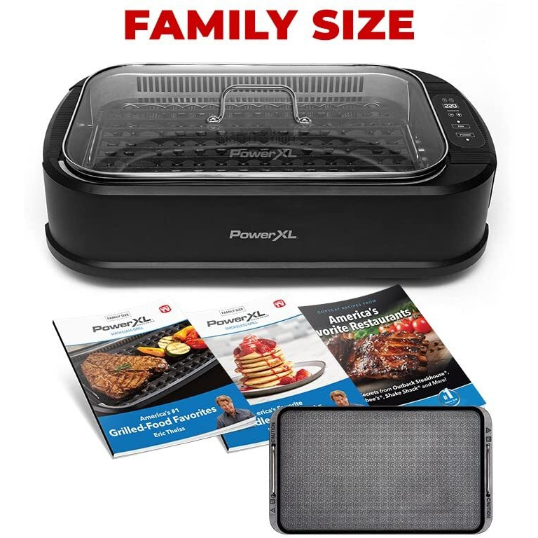 Powerxl Smokeless Grill Family Size- With Tempered Glass Lid With Interchangeable Grill And Griddle Plate And Turbo Speed Smoke Extractor Technology 22.1    X13.2    X 6.1