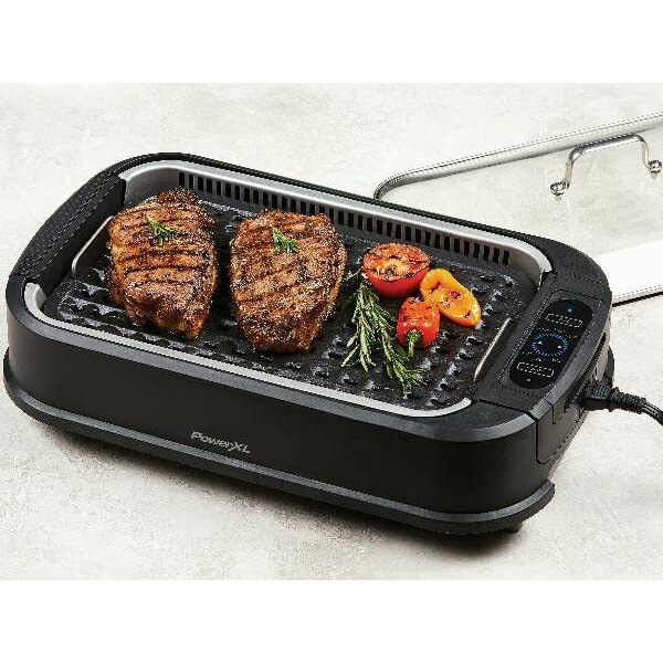 Powerxl Smokeless Grill Family Size- With Tempered Glass Lid With Interchangeable Grill And Griddle Plate And Turbo Speed Smoke Extractor Technology 22.1    X13.2    X 6.1