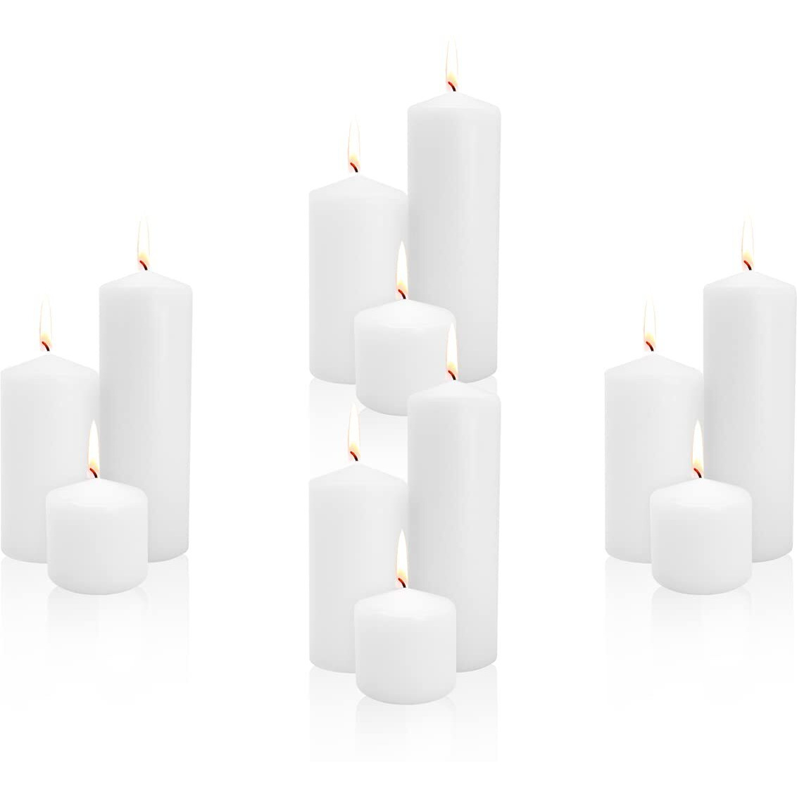 Royal Imports Unscented Pillar Candles 3 Inch Premium Wax White, 4 Sets (12 Candles - 4 Of Each 3X3, 3X6, 3X9) White Unscented Premium Wax For Wedding, Spa, Party, Birthday, Holiday, Bath, Home Decor
