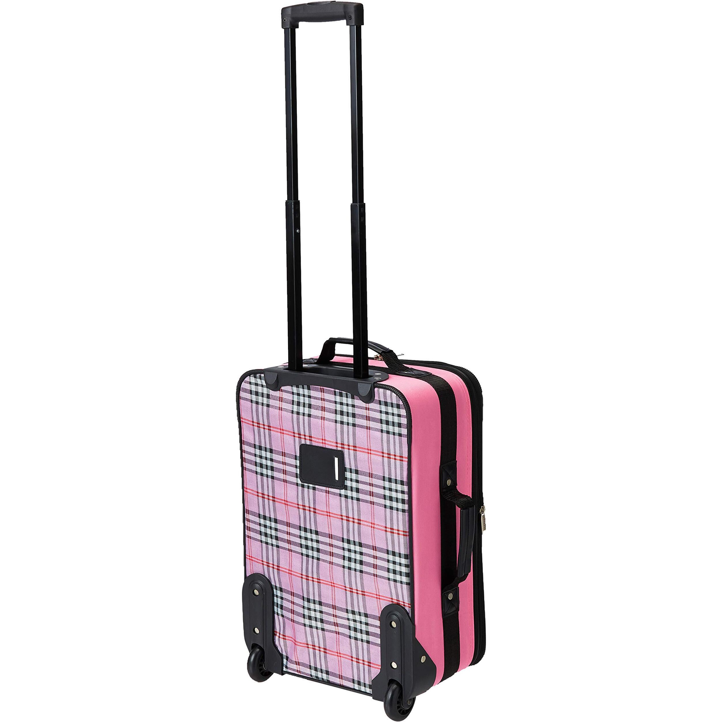 Rockland Fashion Softside Upright Luggage Set,Expandable,Lightweight,Telescopic Handle,Wheel, Pink Cross, 2-Piece Set (14/19)
