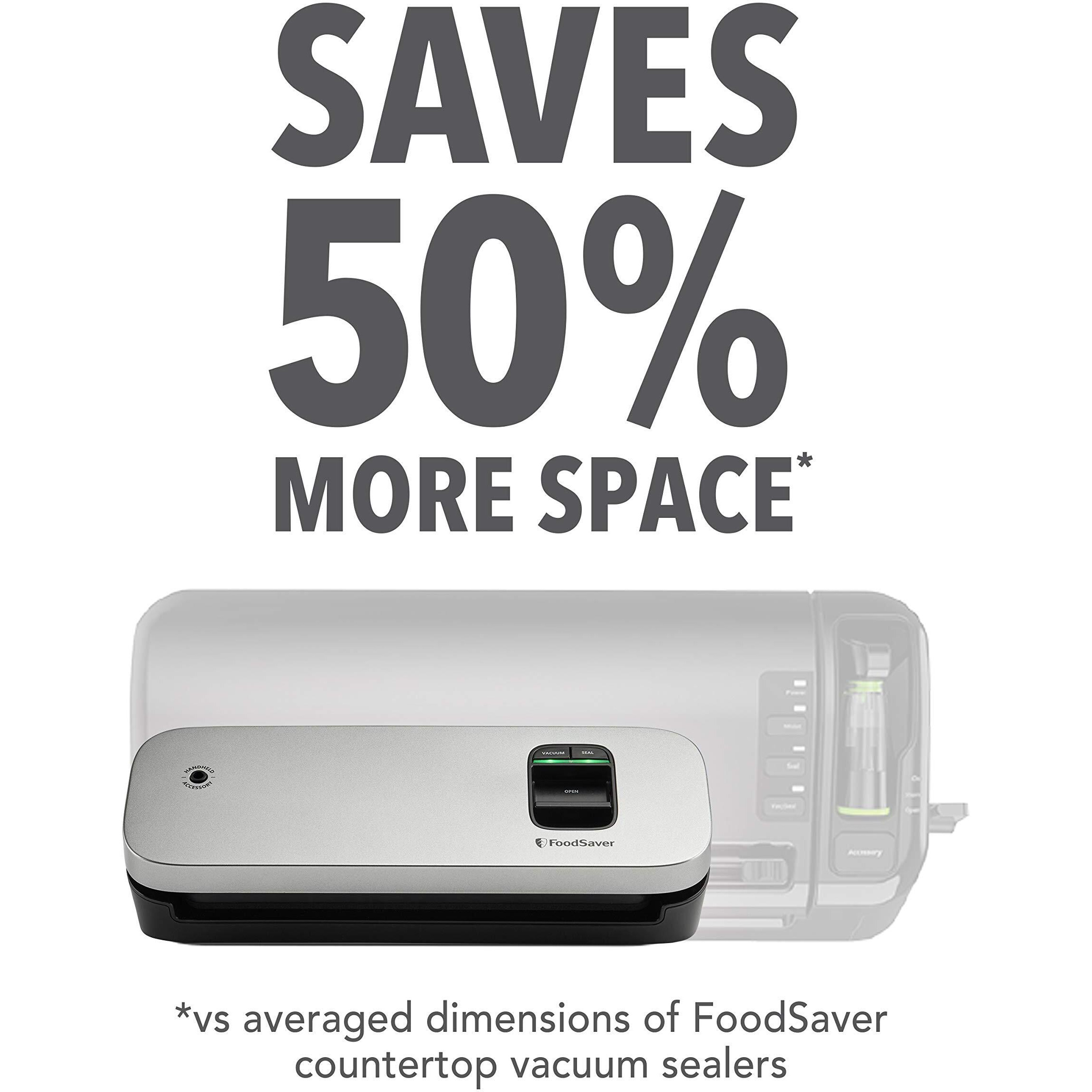 Foodsaver Space Saving Vacuum Sealer Machine With Sealer Bags And Roll For Airtight Food Storage And Sous Vide, Silver