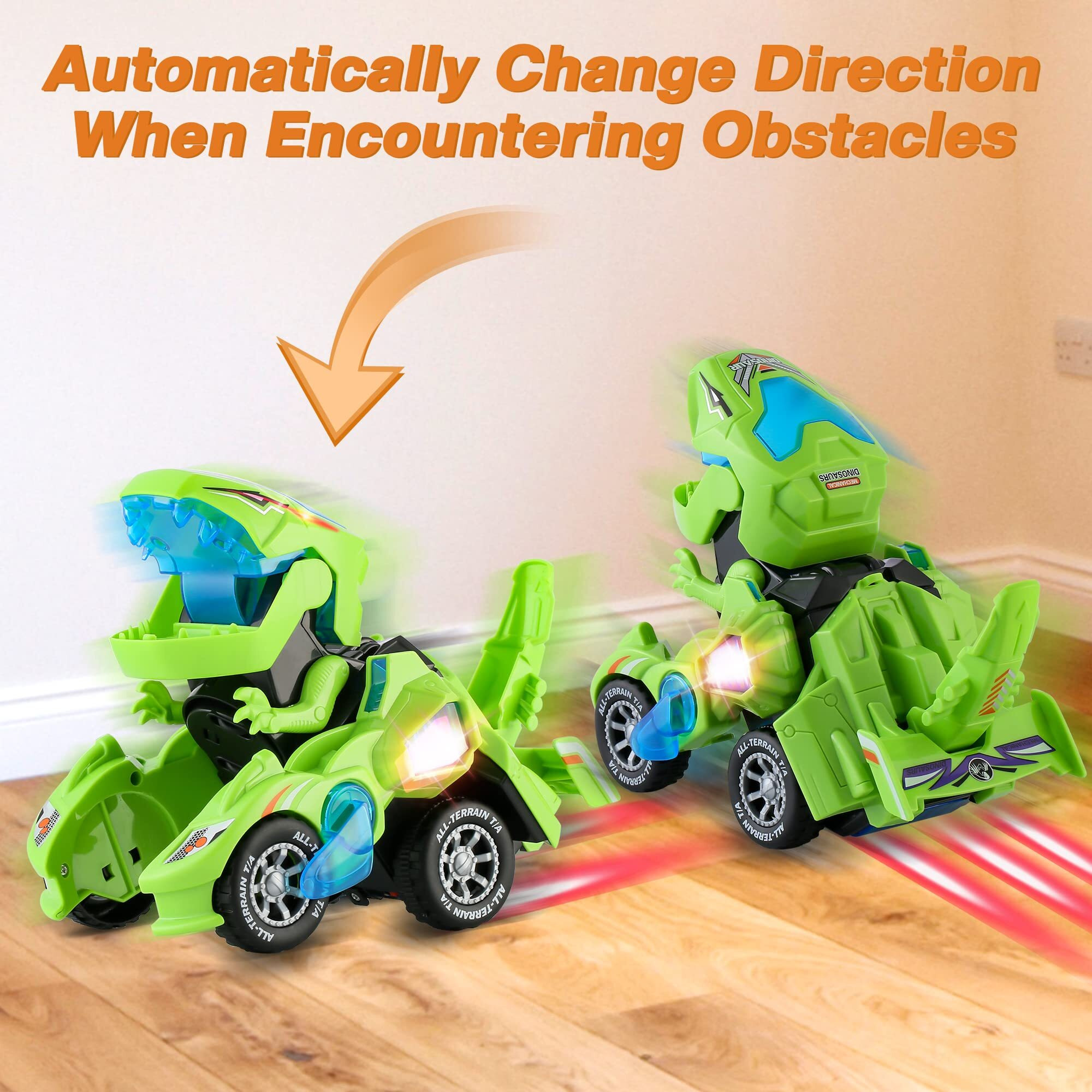 Hirger Transforming Car Dinosaur Toy For Kids 2-5 Dino Transformer Toy Car With Light Music For Toddlers 1-3 | Christmas Birthday Gifts For Boys Age 4-6
