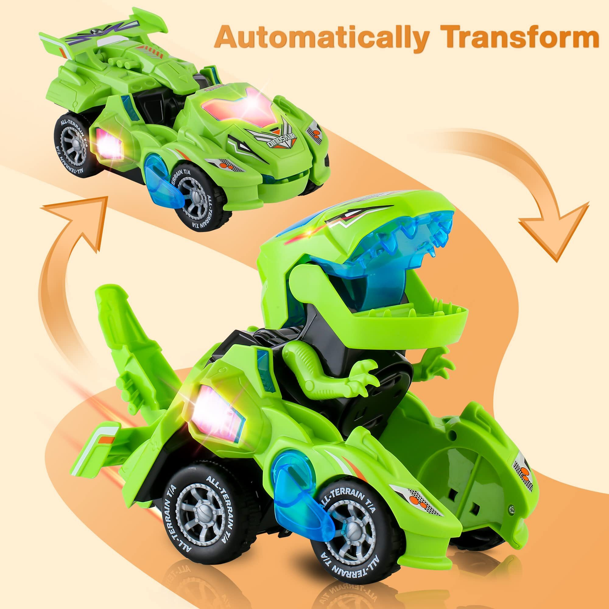 Hirger Transforming Car Dinosaur Toy For Kids 2-5 Dino Transformer Toy Car With Light Music For Toddlers 1-3 | Christmas Birthday Gifts For Boys Age 4-6