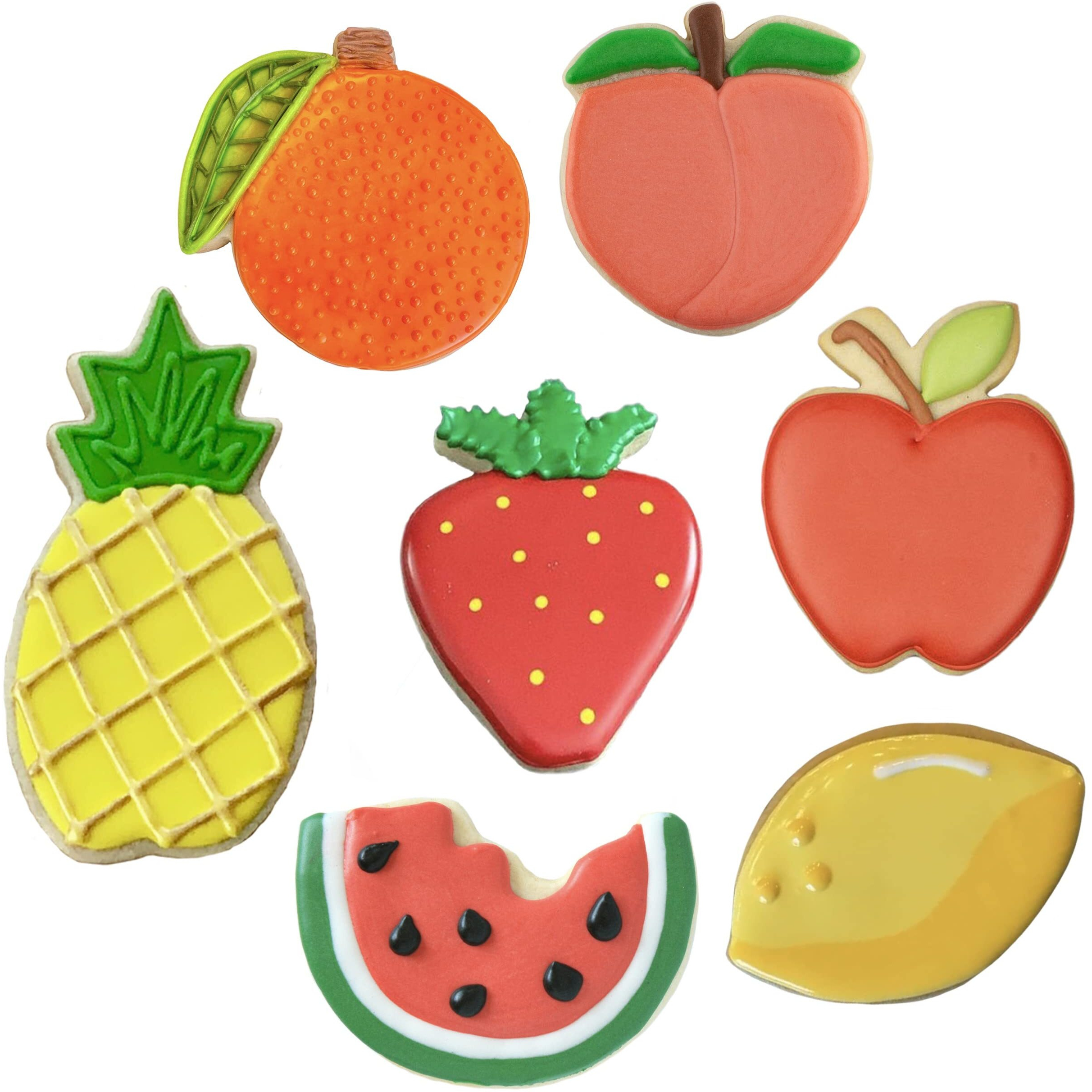 Fruit Basket Cookie Cutters 7-Pc. Set Made In The Usa By Ann Clark, Lemon, Peach, Pineapple, Watermelon, Orange, Strawberry, Apple