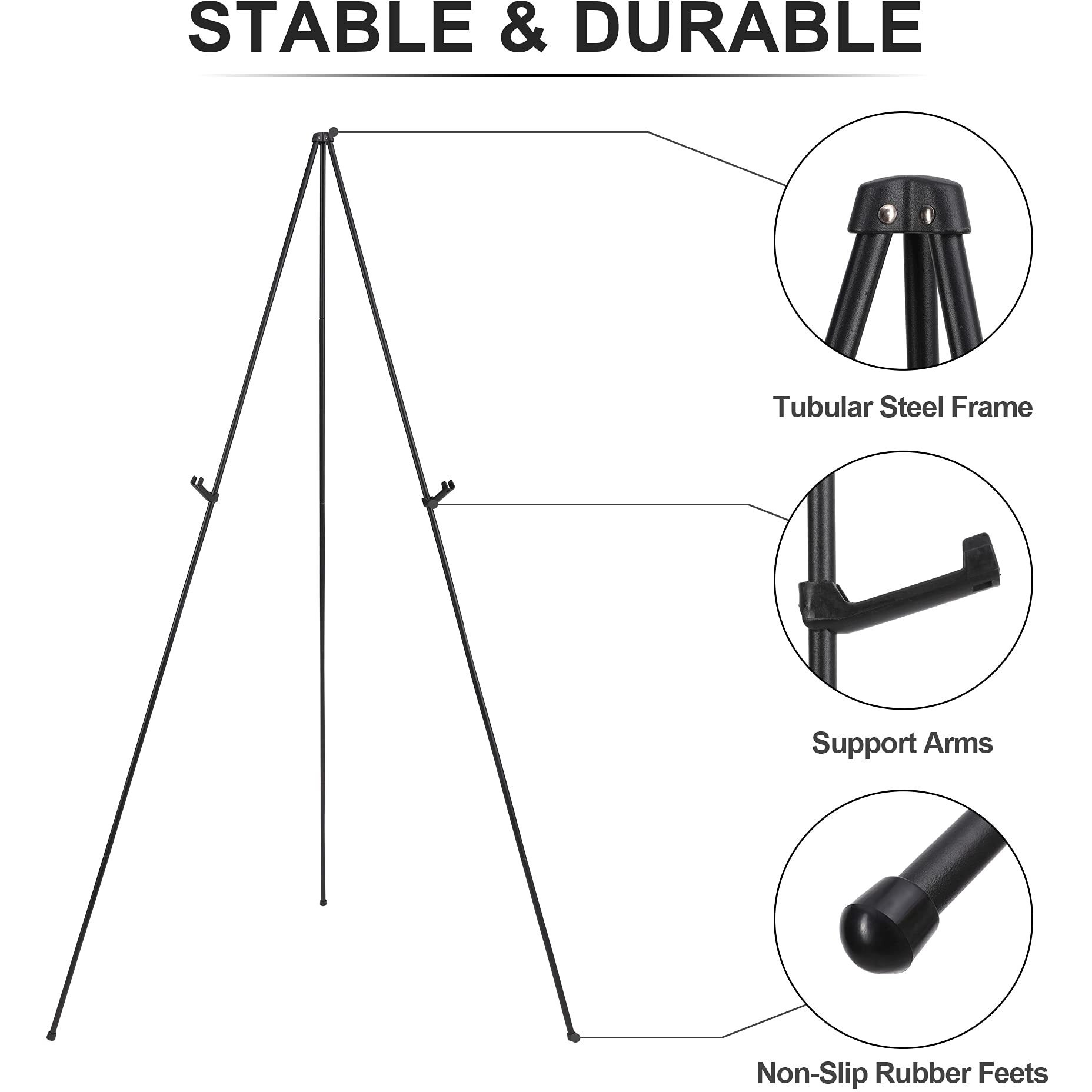 Starhoo Easel Stand For Wedding Sign & Poster Display 63'' Portable Art Easel For Floor Adjustable Metal Easel Black