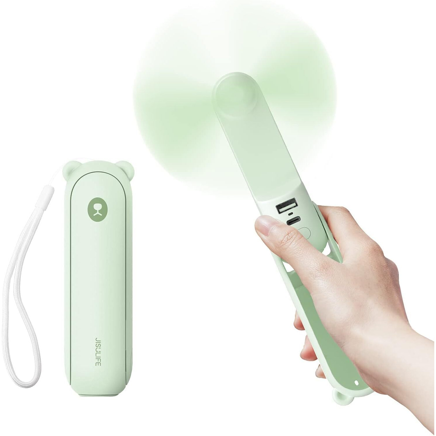 Jisulife Handheld Fan With 4500 Mah Powerbank Max 46 Hours Runtime,Pocket Fan Portable Battery Operated Or Usb Powered Folding Personal Fan,3 Speeds,Gifts For Women Men Kids Gift For Festival-Green