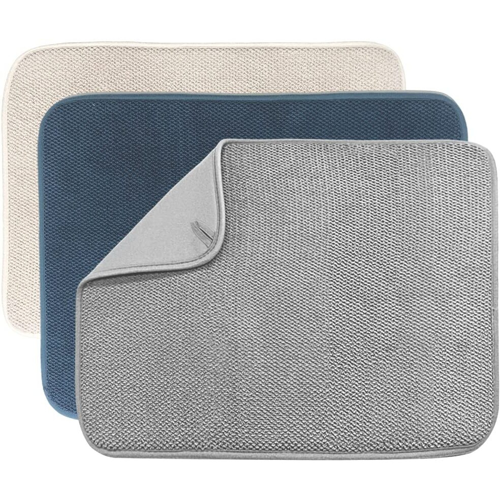 3 Pack Dish Drying Mat,Absorbent Microfiber Dishes Drainer Mats For Kitchen Counter Large Size 20 X 15 Inch,Dish Drying Pad(Beige/Grey/Blue)
