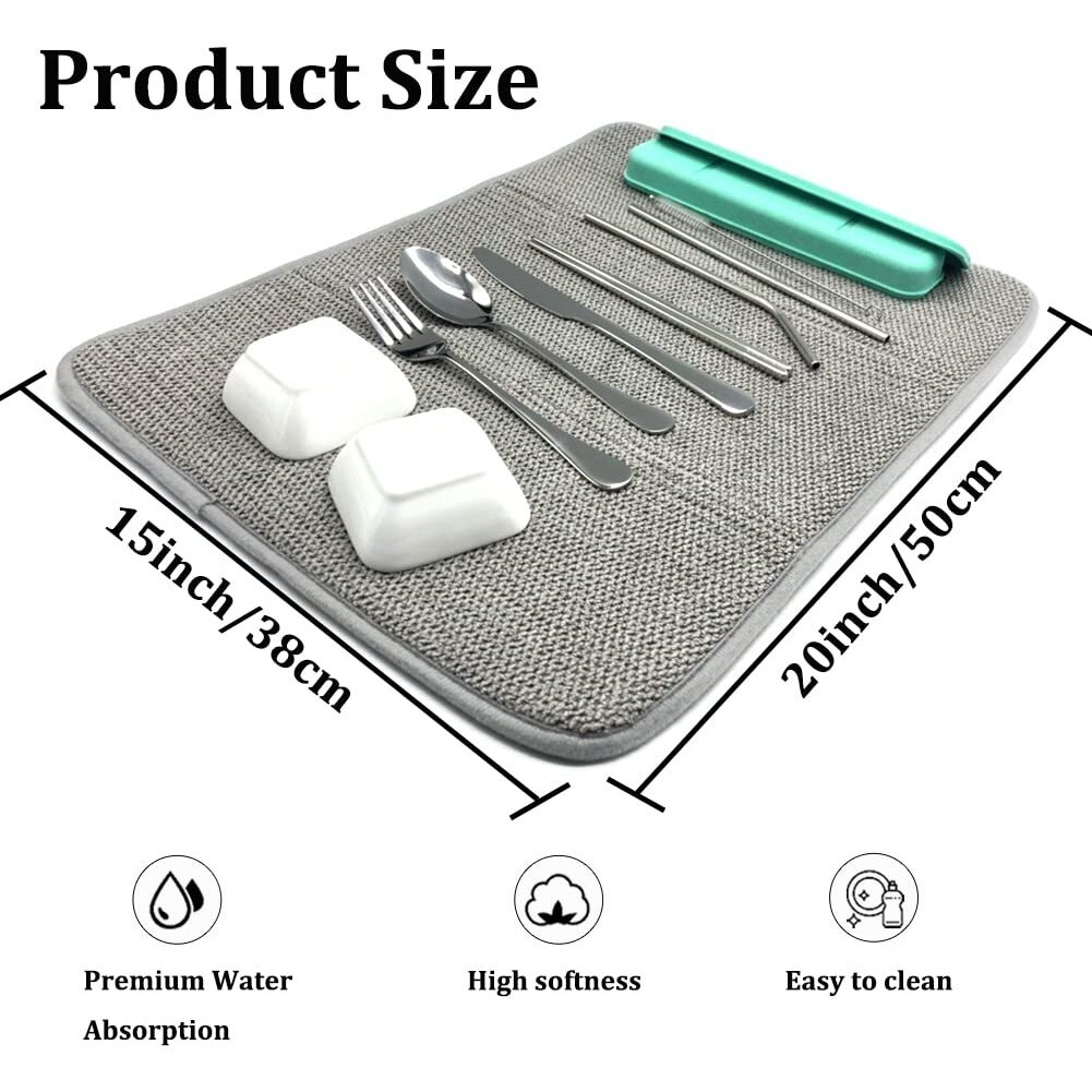 3 Pack Dish Drying Mat,Absorbent Microfiber Dishes Drainer Mats For Kitchen Counter Large Size 20 X 15 Inch,Dish Drying Pad(Beige/Grey/Blue)