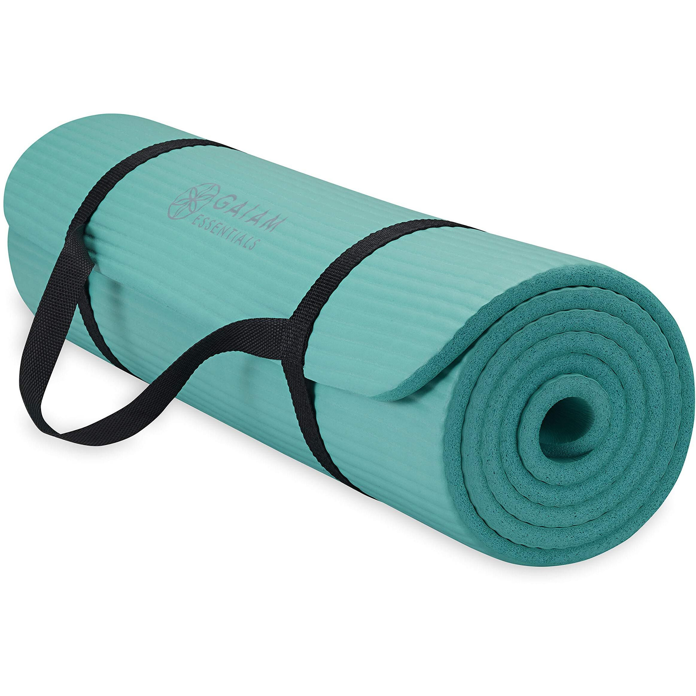 Gaiam Essentials Thick Yoga Mat Fitness & Exercise Mat With Easy-Cinch Carrier Strap, Teal, 72"&quotL X 24"&quotW X 2/5 Inch Thick