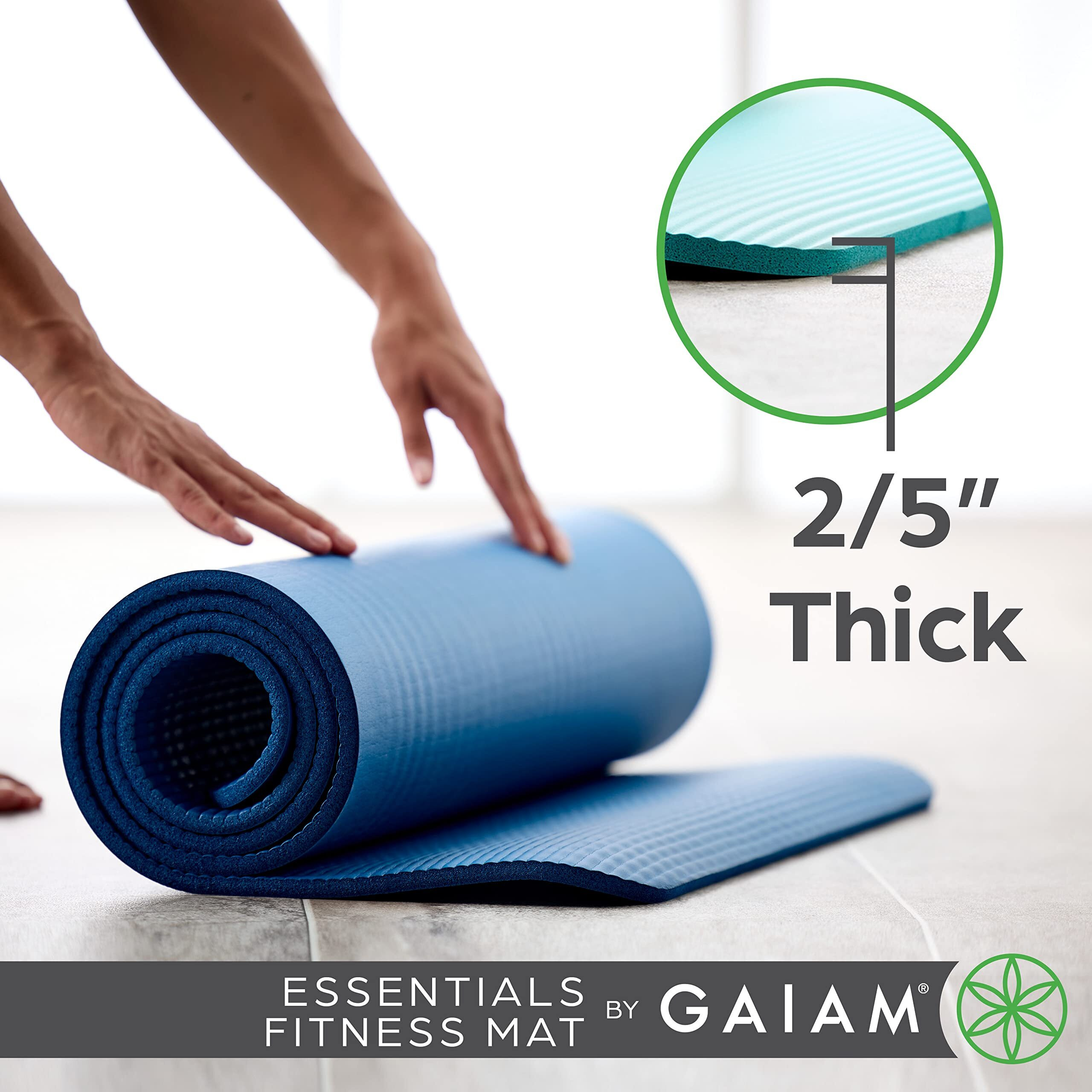 Gaiam Essentials Thick Yoga Mat Fitness & Exercise Mat With Easy-Cinch Carrier Strap, Teal, 72"&quotL X 24"&quotW X 2/5 Inch Thick