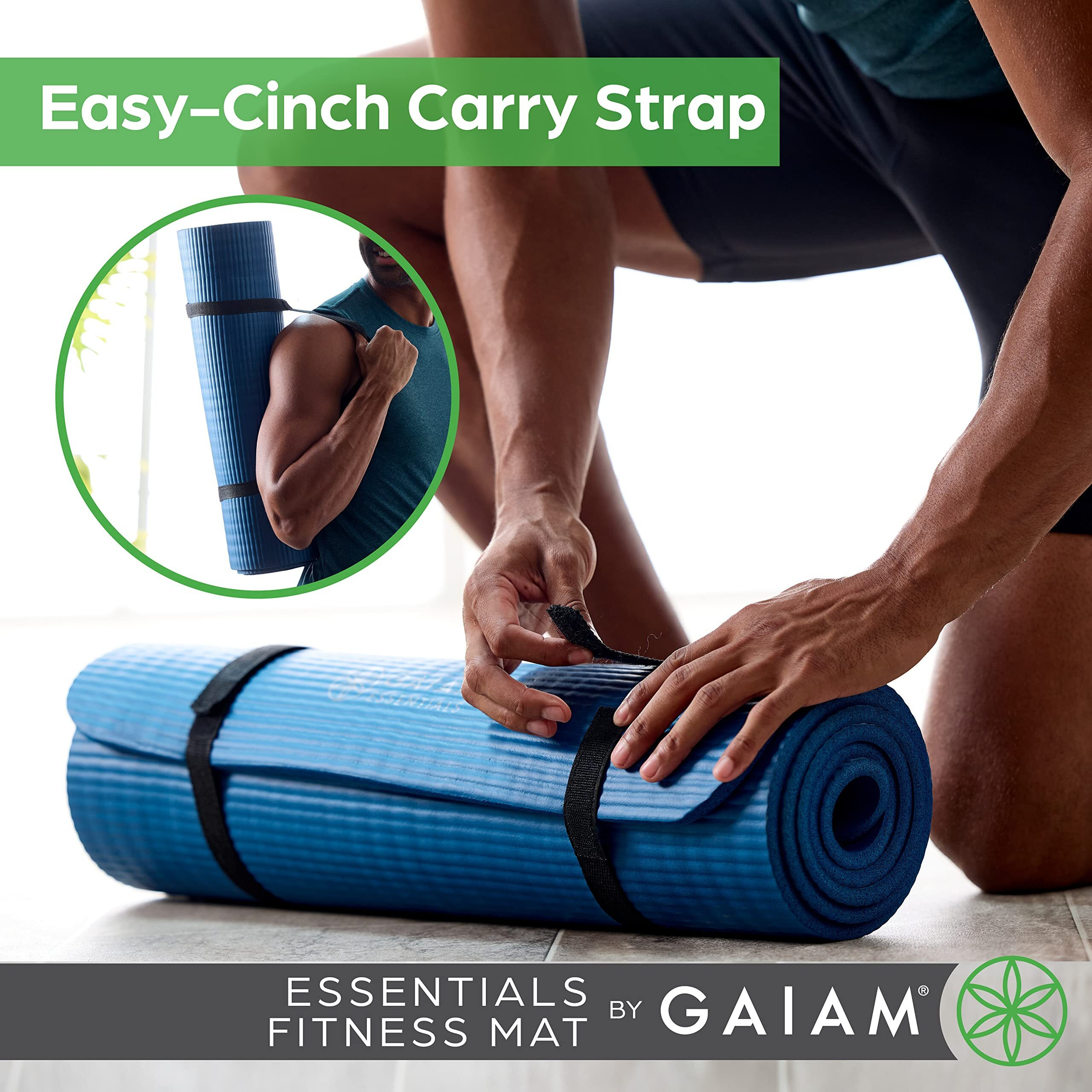 Gaiam Essentials Thick Yoga Mat Fitness & Exercise Mat With Easy-Cinch Carrier Strap, Teal, 72"&quotL X 24"&quotW X 2/5 Inch Thick
