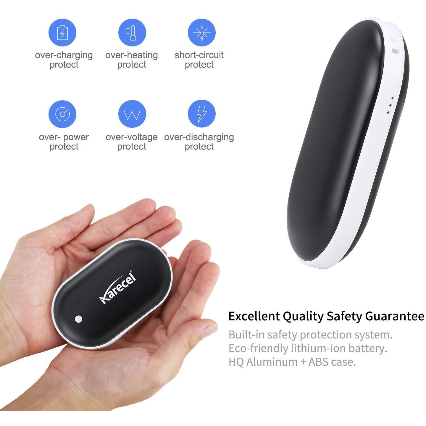 Karecel Rechargeable Hand Warmers, Electric Hand Warmer 5200Mah Powerbank Reusable Handwarmers, Portable Usb Hand Warmer Heater Battery Pocket Warmer, Best Gifts For Men And Women In Cold Winter