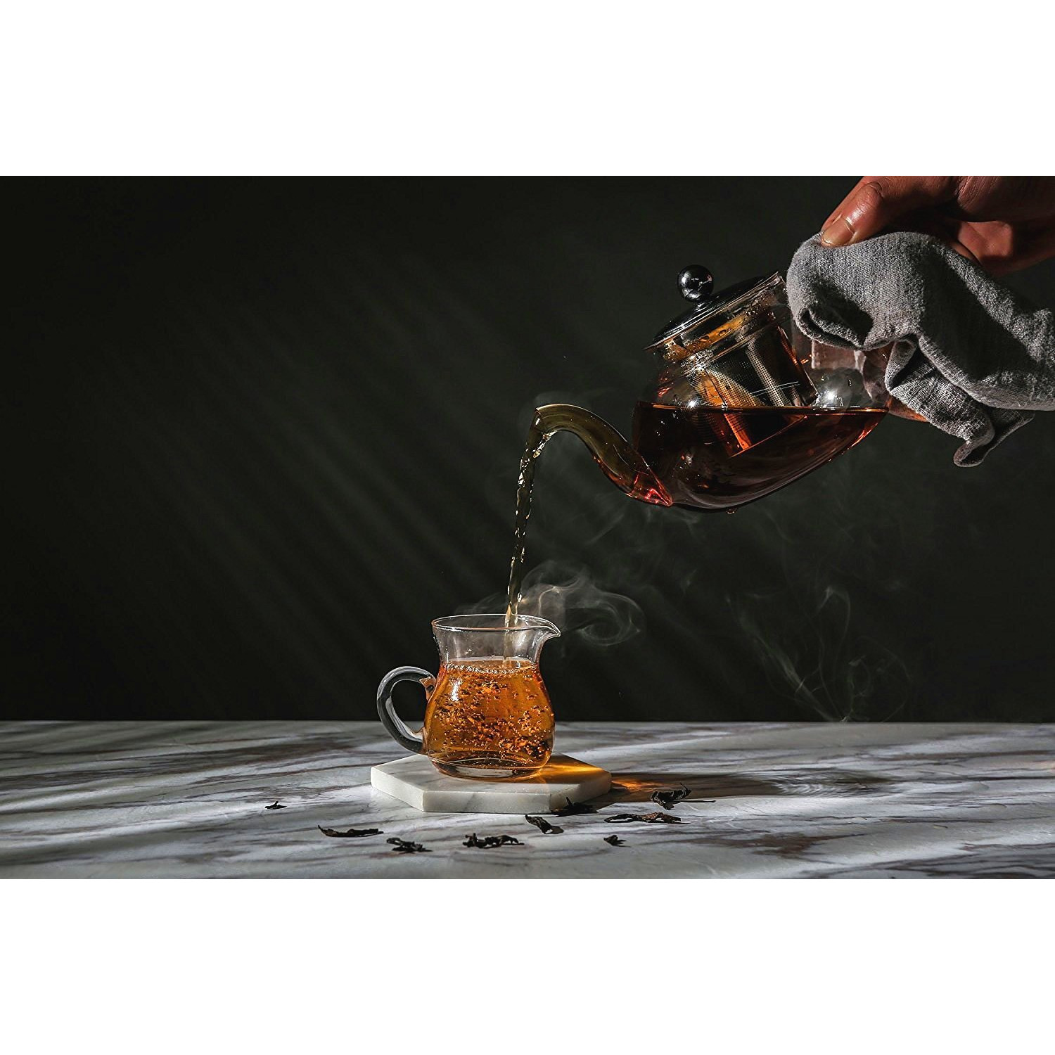 Hiware Glass Teapot With Stainless Steel Infuser & Lid, Borosilicate Glass Tea Pot Stovetop Safe, Blooming & Loose Leaf Teapots, 27 Oz