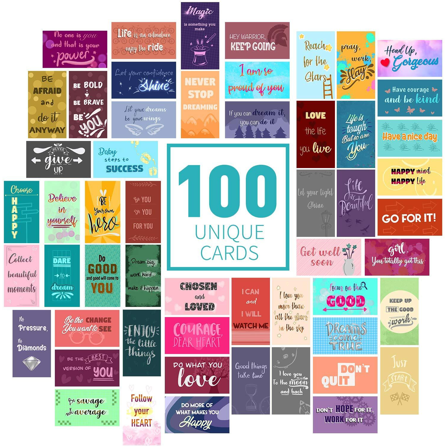 Brytefy 100 Motivational Cards With Inspirational Quotes - Encouragement And Kindness Cards Shows Gratitude And Appreciation. Affirmation Cards Set Contains 100 Uniquely Designed Mini Note Cards