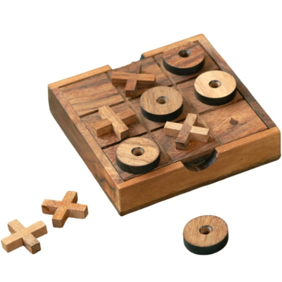 Wood Tic Tac Toe Game Wooden Xoxo Traditional Unique Gift For Kids Classic Family Fun Board Game With Xs And Os Brain Teaser Strategy Indoor Entertainment Two-Player