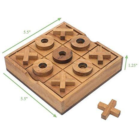 Wood Tic Tac Toe Game Wooden Xoxo Traditional Unique Gift For Kids Classic Family Fun Board Game With Xs And Os Brain Teaser Strategy Indoor Entertainment Two-Player