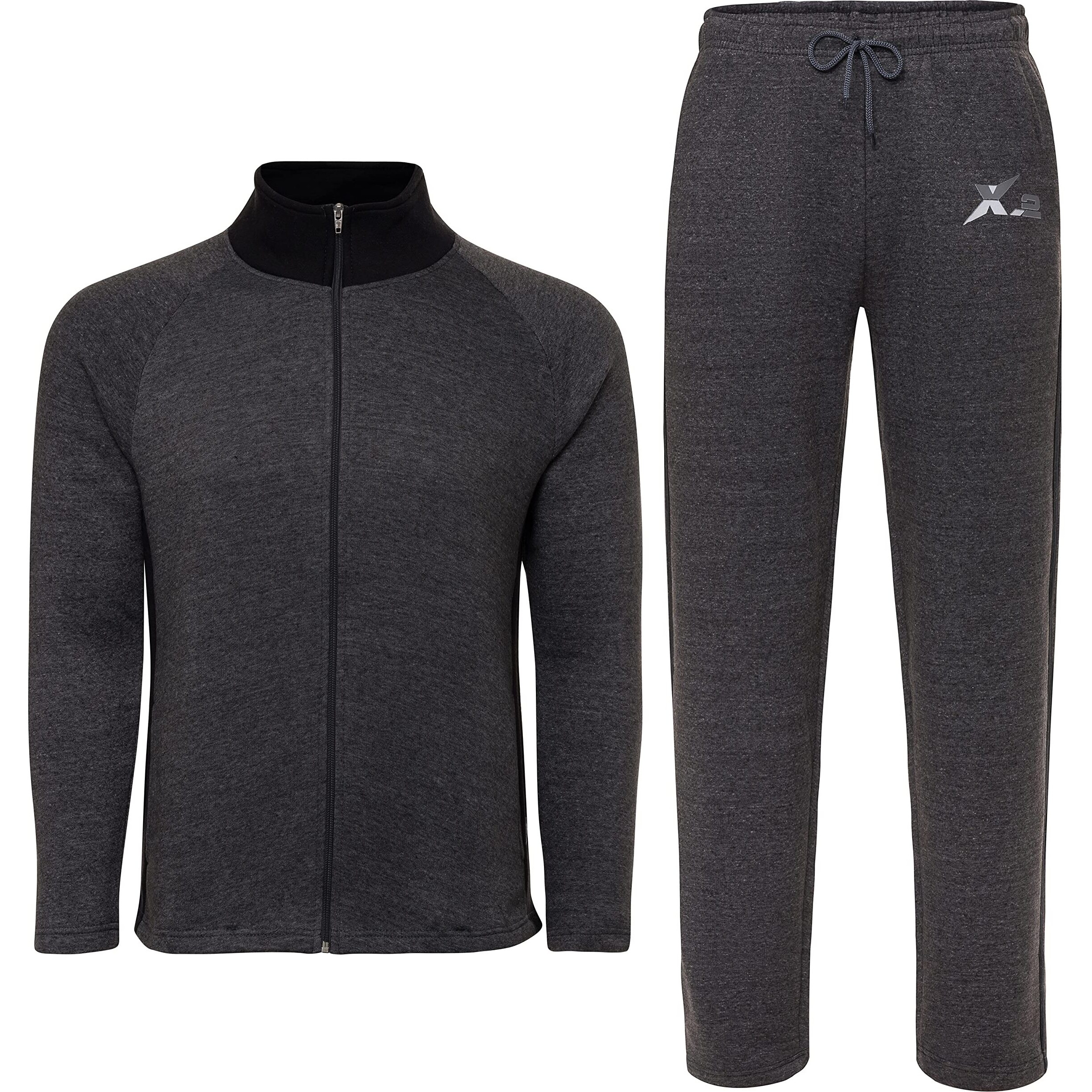 X-2 Men's Tracksuit Set Full-Zip Warm-Up Sweatshirt And Jogger Sweatpants For Gym & Sports Outfit Blackcoller Char 3Xl