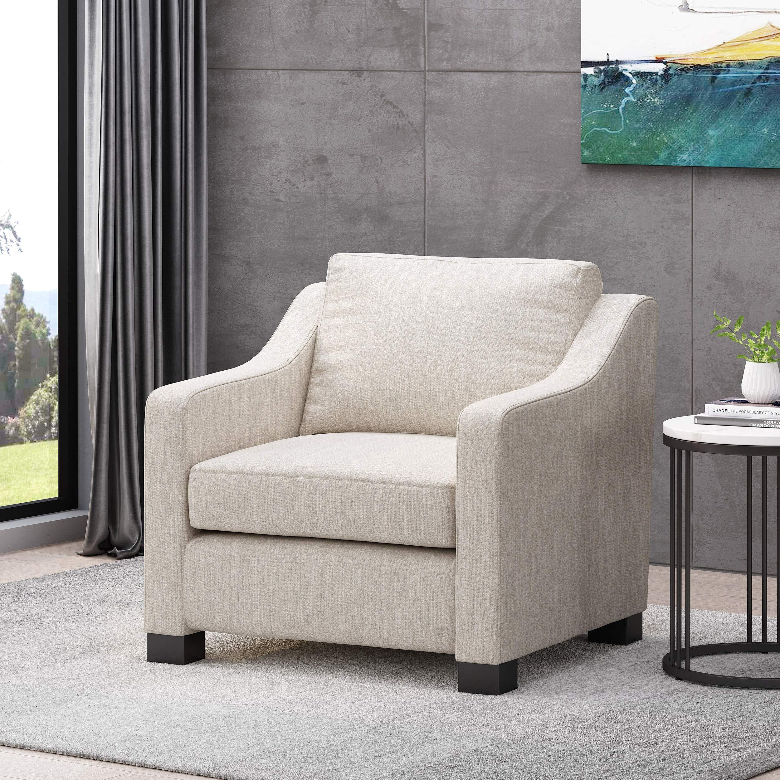 Christopher Knight Home Wesley Contemporary Fabric Club Chair, Beige, Dark Brown 33.5D X 33.75W X 32H Inch