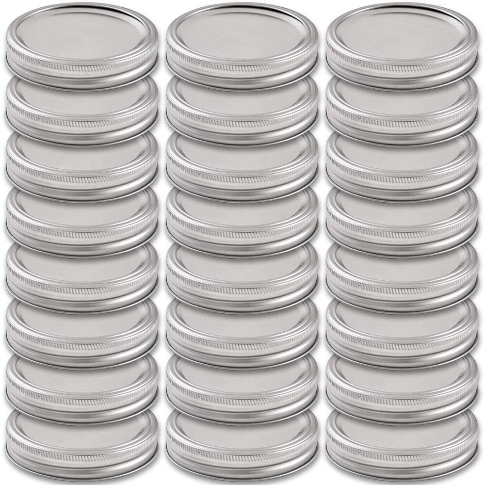 Newk 24 Sets Wide Mouth Mason Jar Lids And Bands, Reuseable Metal Mason Jar Canning With Silicone Gasket Lids Fits Ball, Kerr & More Jars(24 Lids&24 Bands, 86Mm/ 3.38"",Silver)