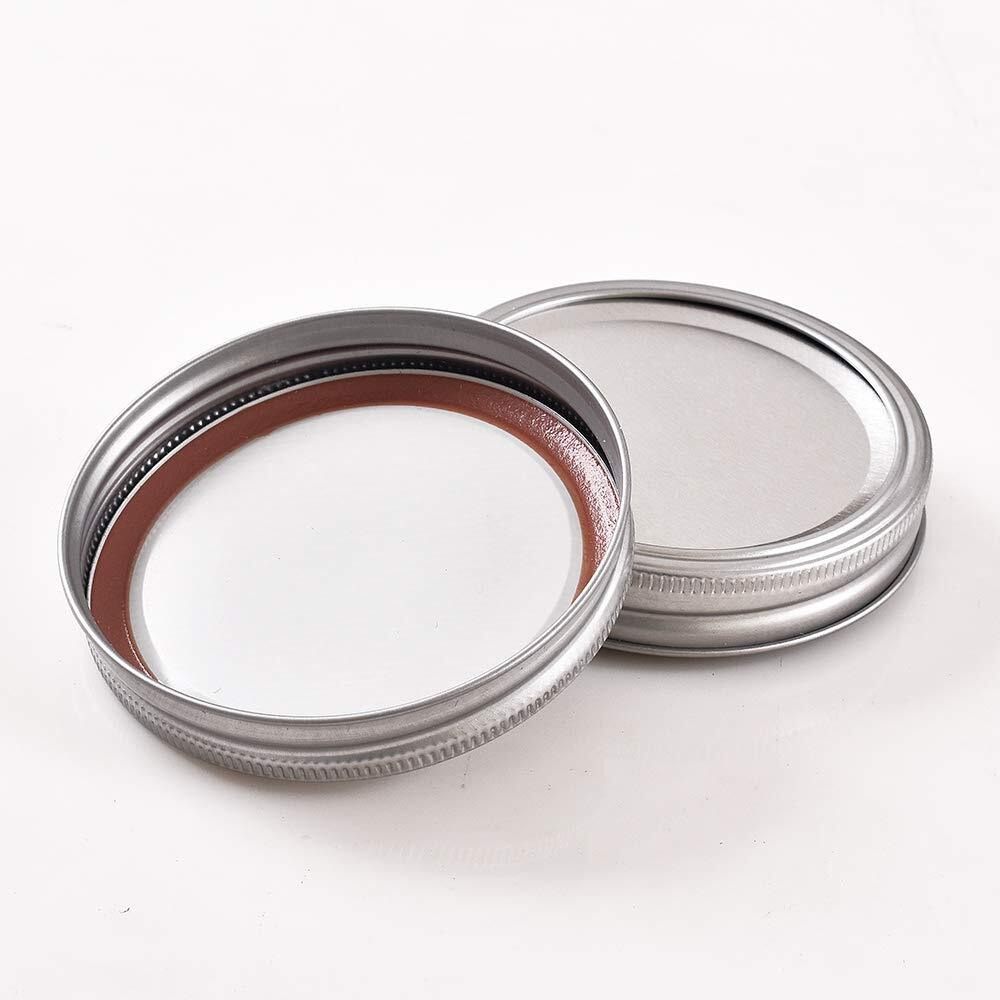 Newk 24 Sets Wide Mouth Mason Jar Lids And Bands, Reuseable Metal Mason Jar Canning With Silicone Gasket Lids Fits Ball, Kerr & More Jars(24 Lids&24 Bands, 86Mm/ 3.38"",Silver)
