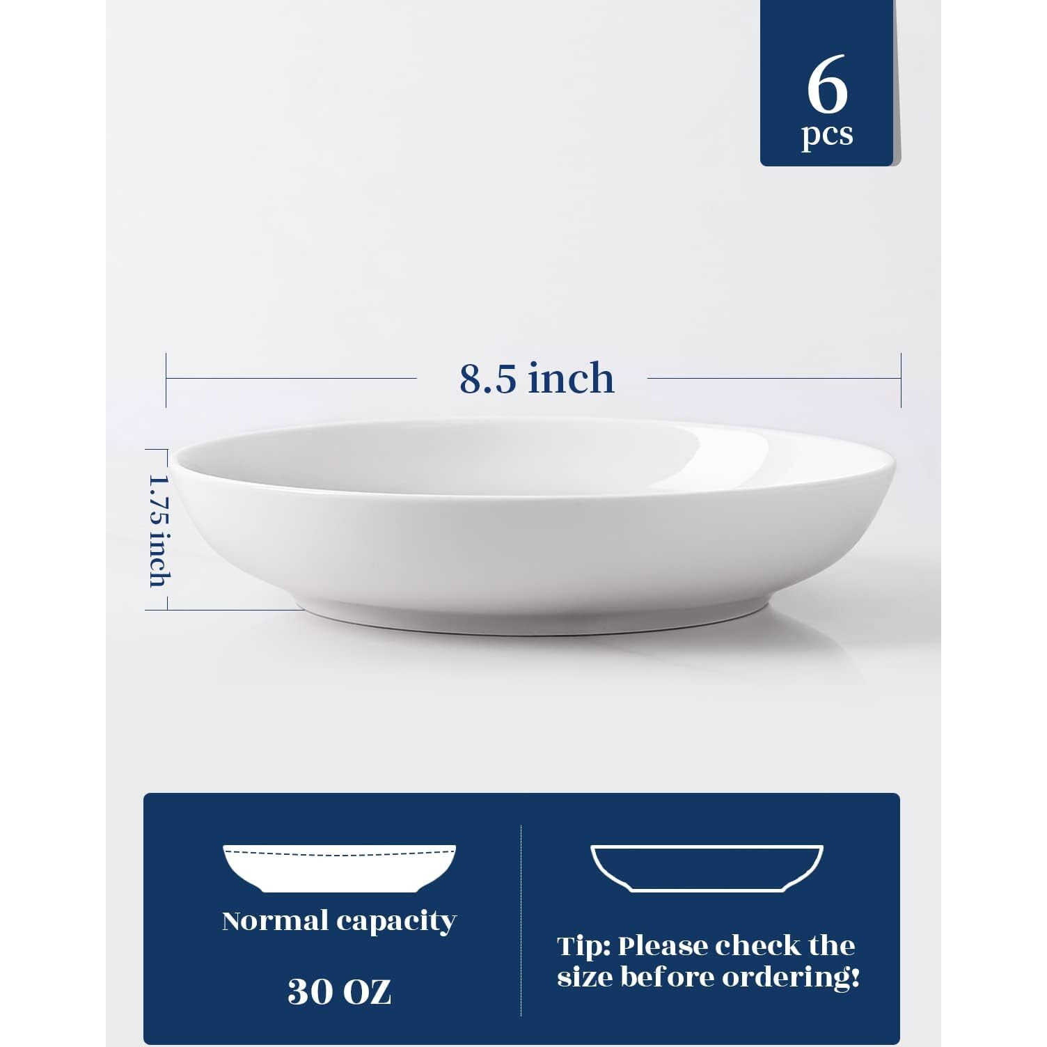 Y Yhy Pasta Bowls, 30Oz Salad Bowls White Soup Bowls Large Pasta Serving Bowl Porcelain Pasta Plates Wide And Shallow Bowls Set Of 6 Microwave Dishwasher Safe Valentines Day Gift