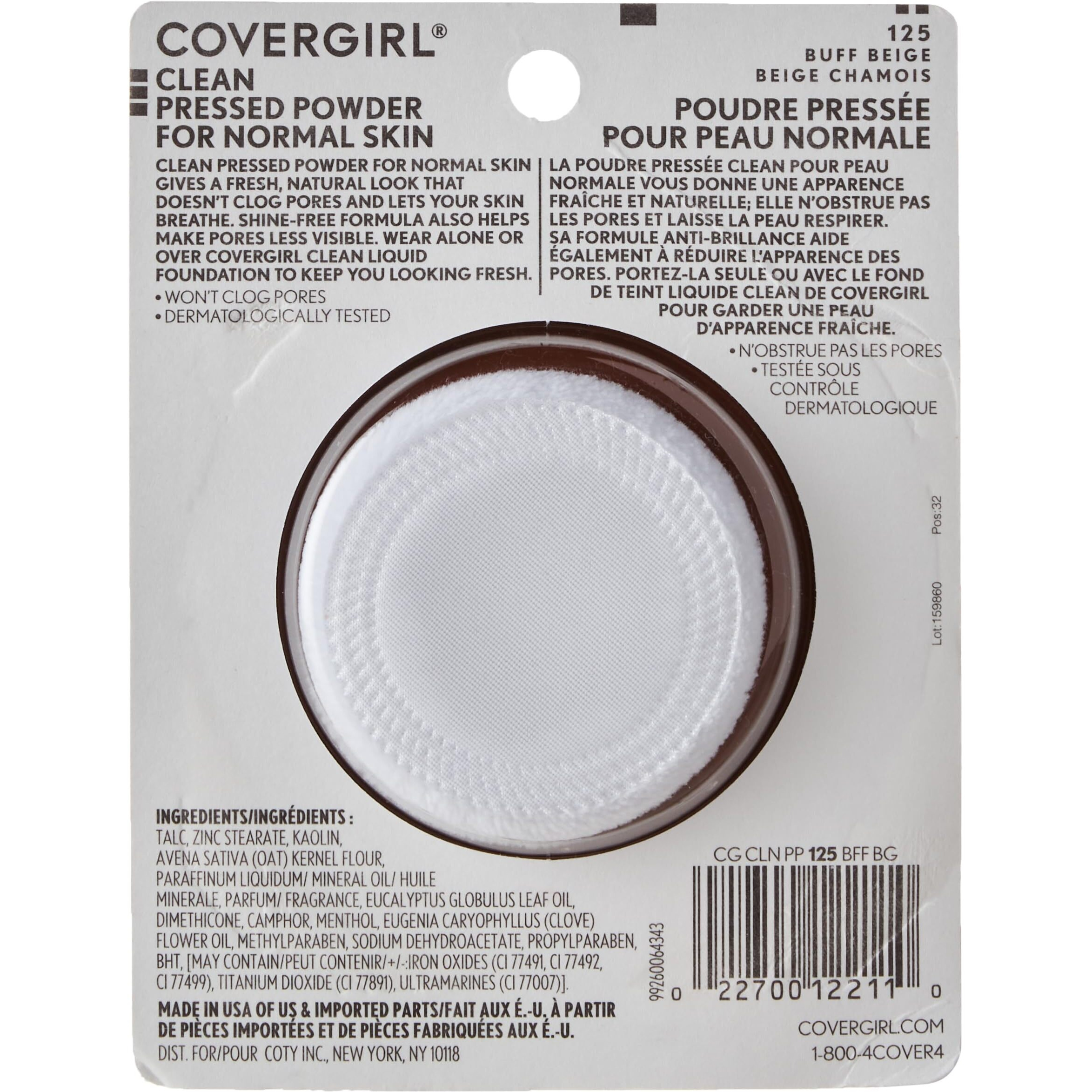 Covergirl Clean Pressed Powder Foundation, 125 Buff Beige, 0.39 Fl Oz