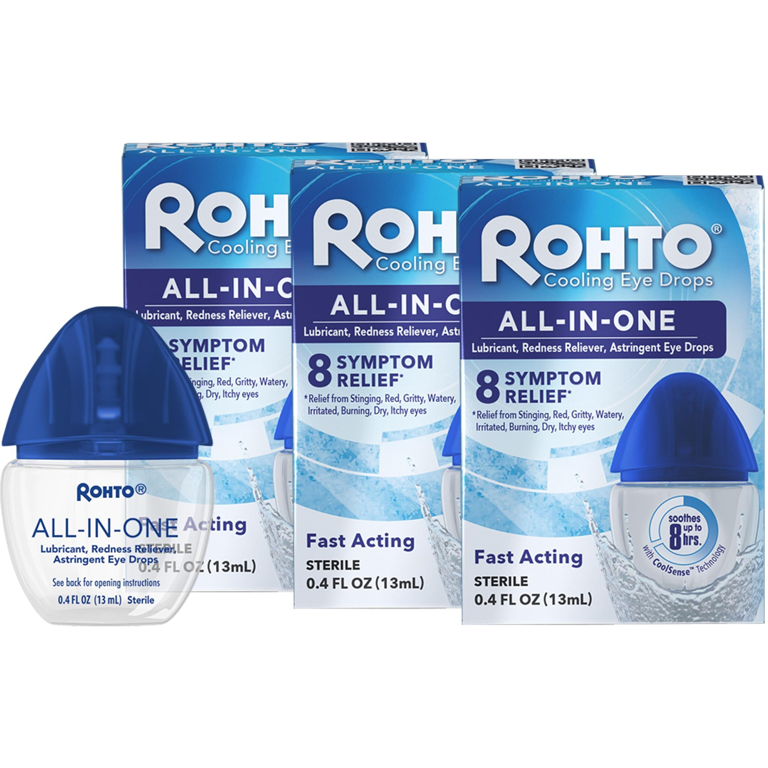 Rohto All-In-One Multi-Symptom Cooling Eye Drops, All-In-One Astringent, Lubricant & Redness Reliever Eye Drops For Irritated, Dry, Burning, Watery, Itchy, Red, Gritty Eyes, 0.4 Fl Oz Bottle