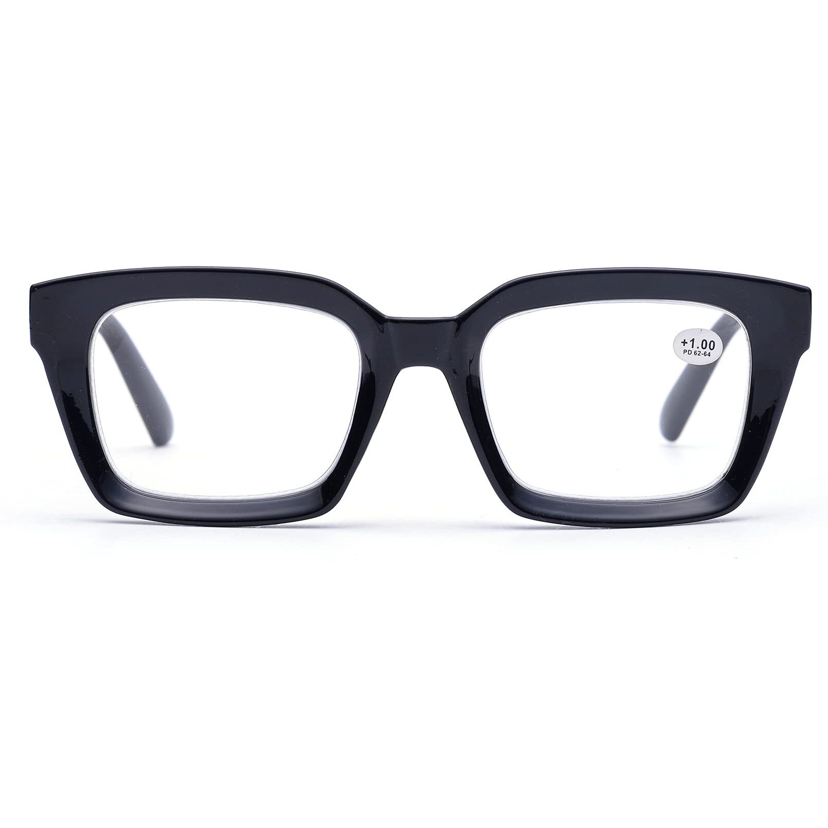 Zuvgees Retro Style Square Reading Glass Big Eyeglass Frames Large Lens 50Mm (Black, 1.25)