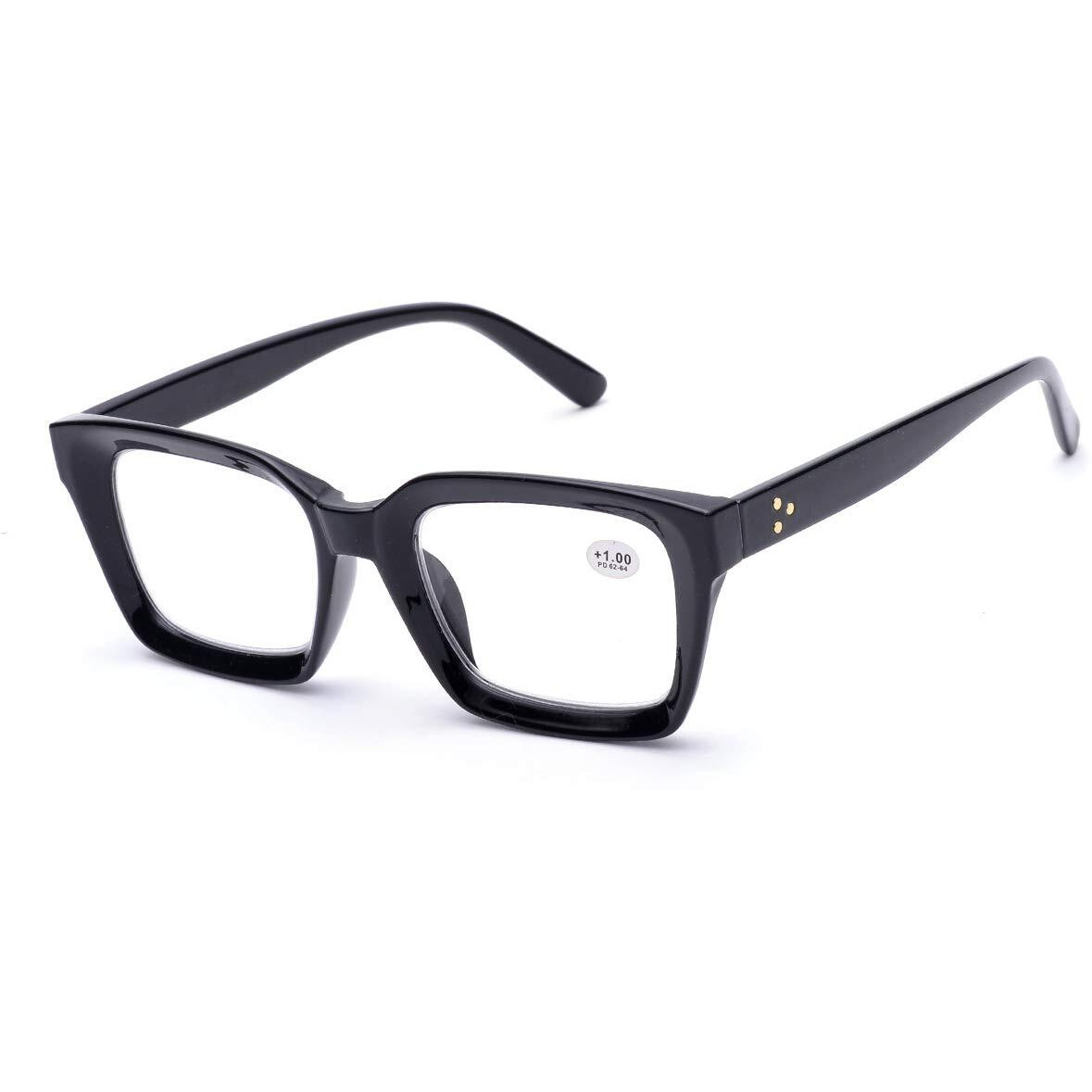 Zuvgees Retro Style Square Reading Glass Big Eyeglass Frames Large Lens 50Mm (Black, 1.25)