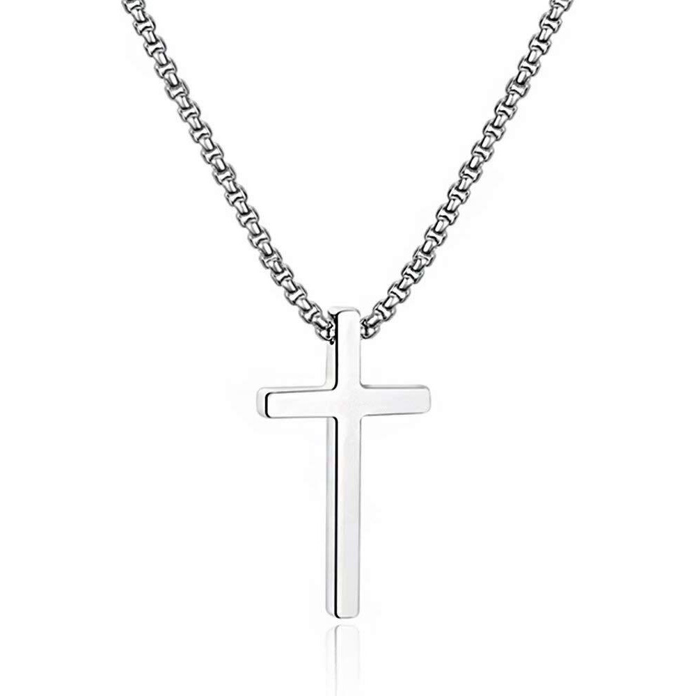 M Mooham Cross Necklace For Men Women - Silver Mens Cross Chain Cross Pendant Cross Necklace 20 Inch Religious Jewelry, Christian Gifts For Men Papa, Crucifix Necklace Men, Christmas Gifts