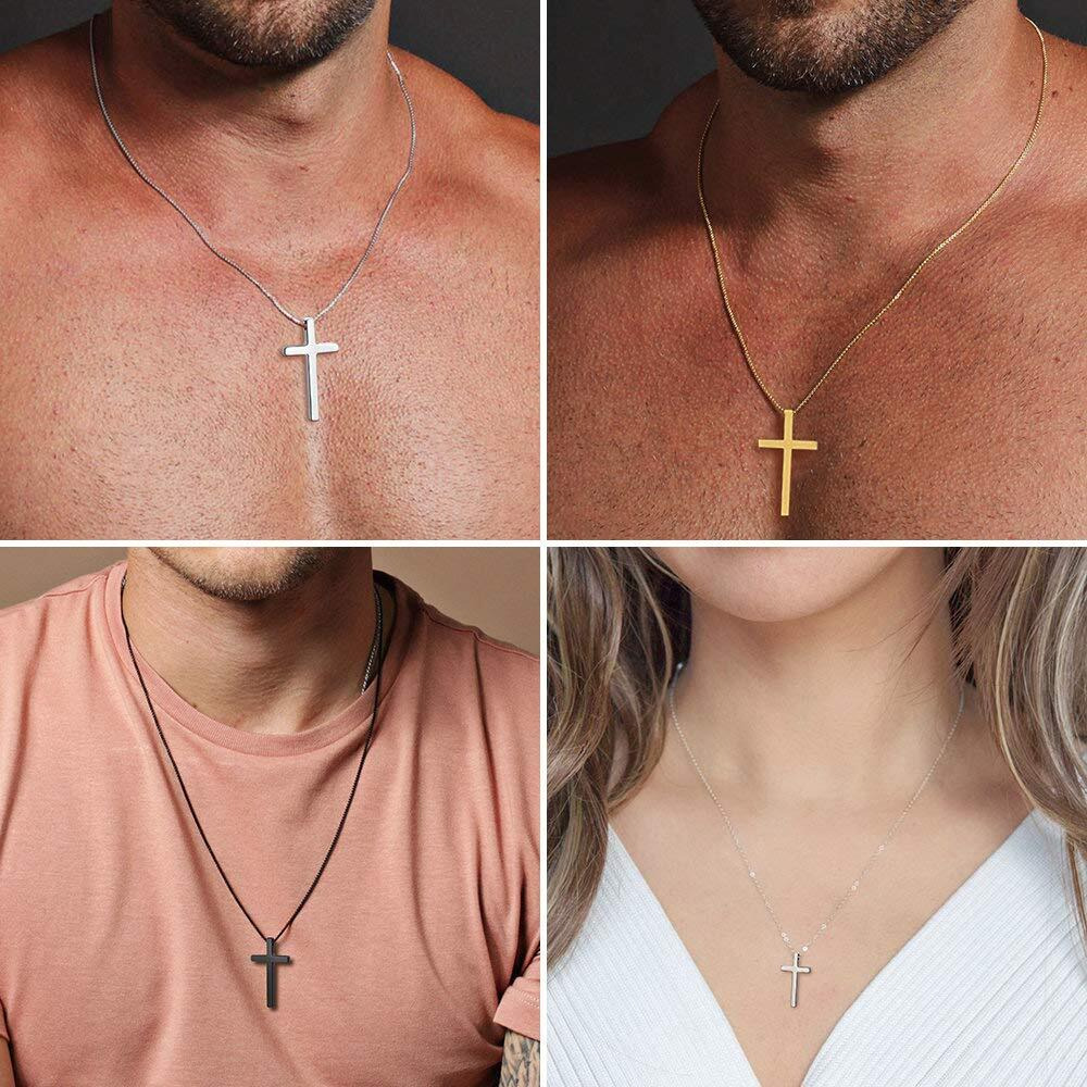 M Mooham Cross Necklace For Men Women - Silver Mens Cross Chain Cross Pendant Cross Necklace 20 Inch Religious Jewelry, Christian Gifts For Men Papa, Crucifix Necklace Men, Christmas Gifts