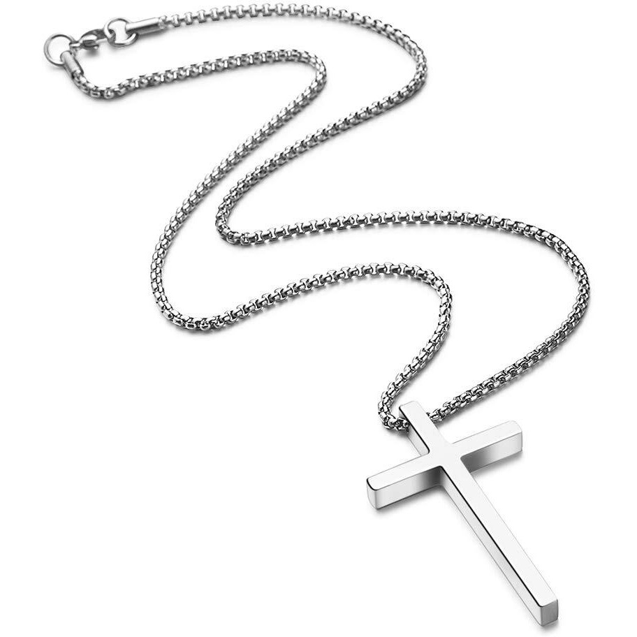 M Mooham Cross Necklace For Men Women - Silver Mens Cross Chain Cross Pendant Cross Necklace 20 Inch Religious Jewelry, Christian Gifts For Men Papa, Crucifix Necklace Men, Christmas Gifts
